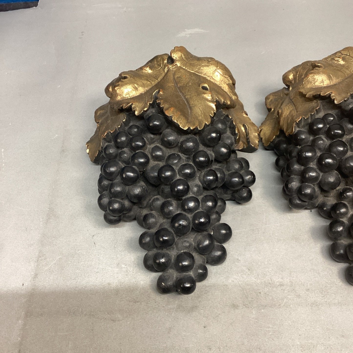 2 Vintage Gold Gilt Plaster Grape Cluster Sconce Wall Pockets