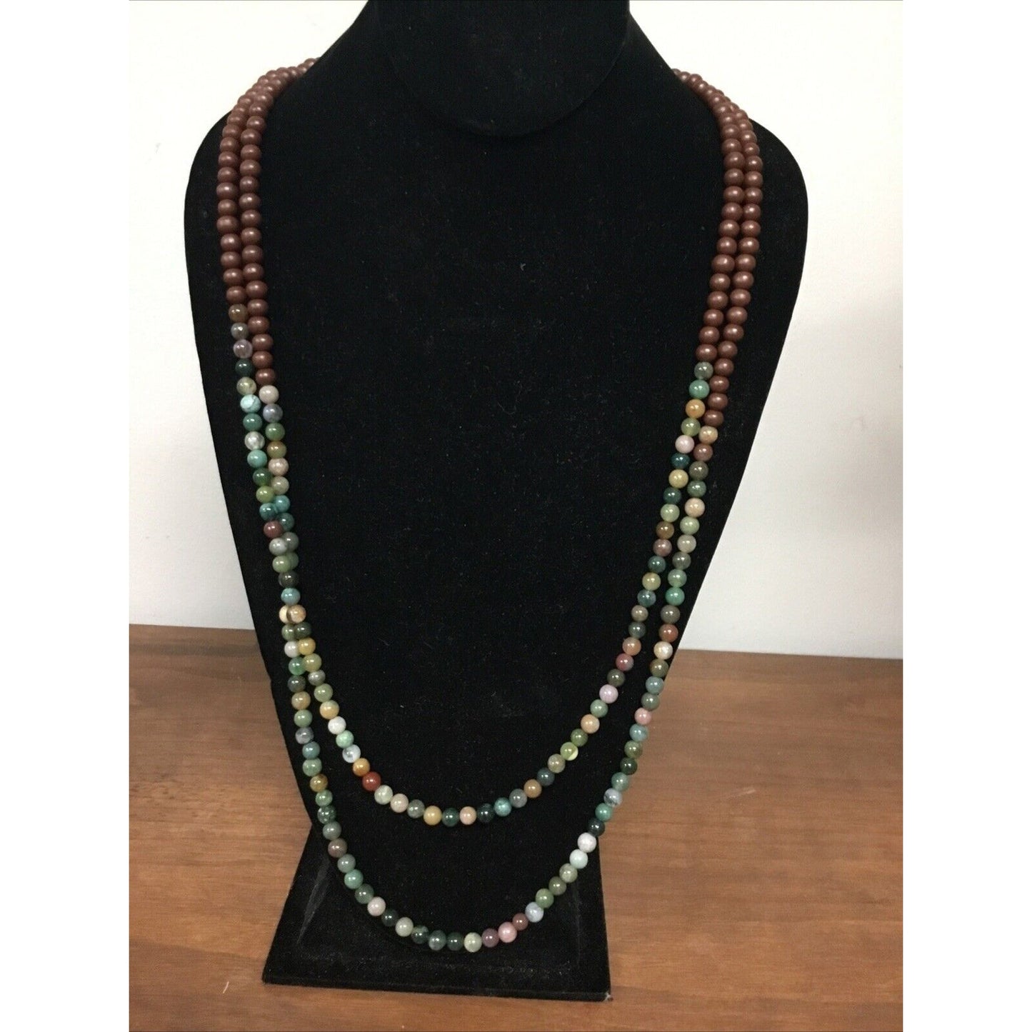 Beaded Multi color Necklace. Leather Ties Behind Neck