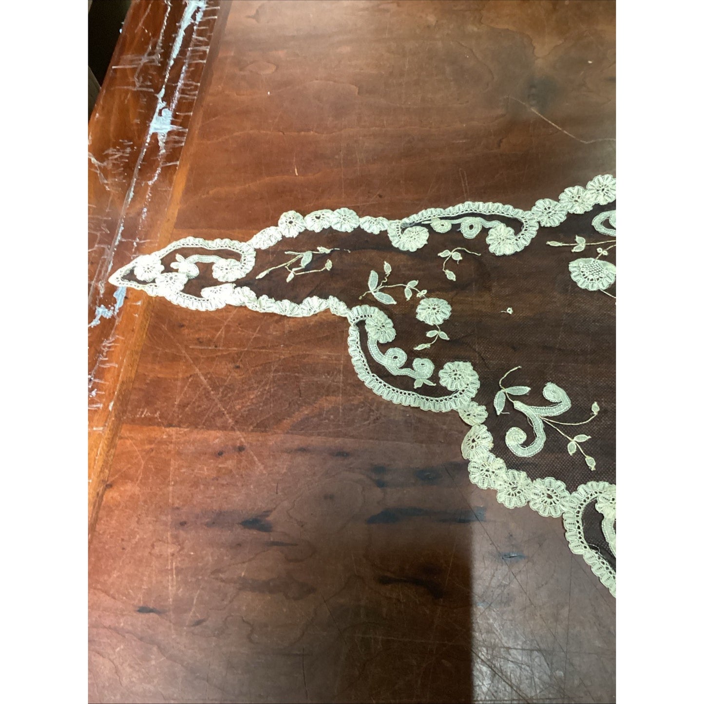 Black Floral Lace Table Runner And Embroidered Flower Scarf