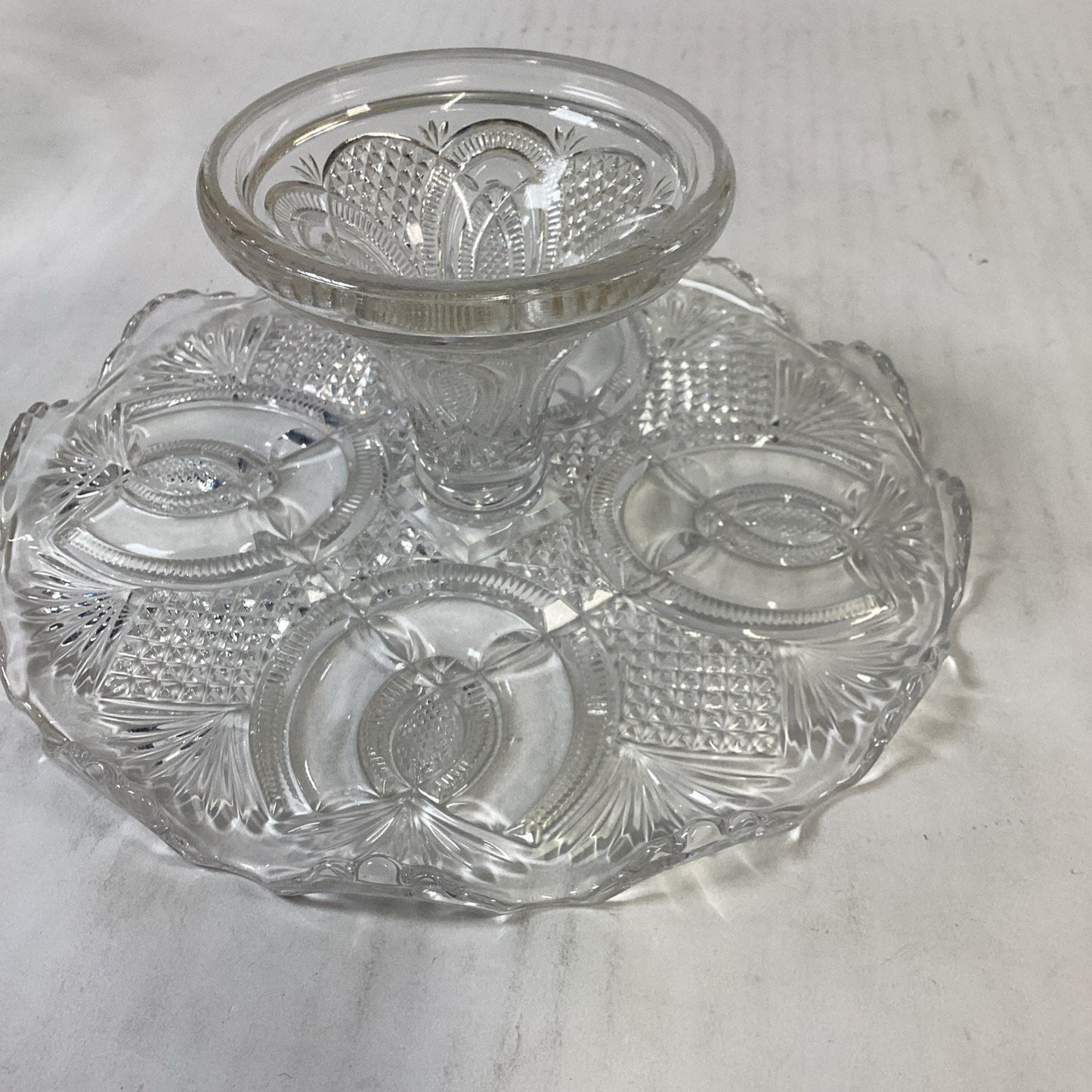 Antique 1897 EAPG Hickman McKee & Bros Crystal Cake Pedestal Stand