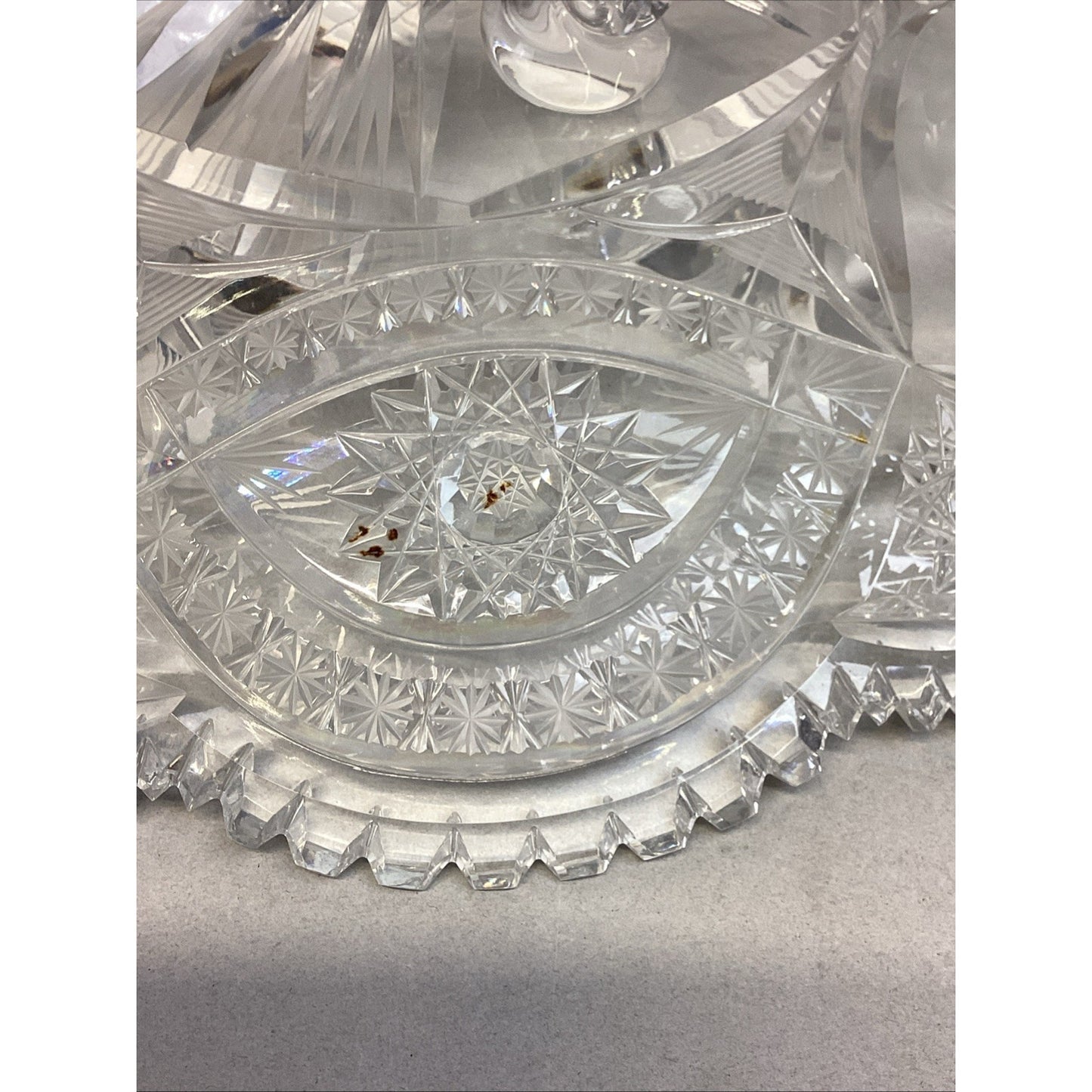 Footed Heavy Crystal Fruit Bowl Compote Platter W/ Scalloped Edges - 13.5”