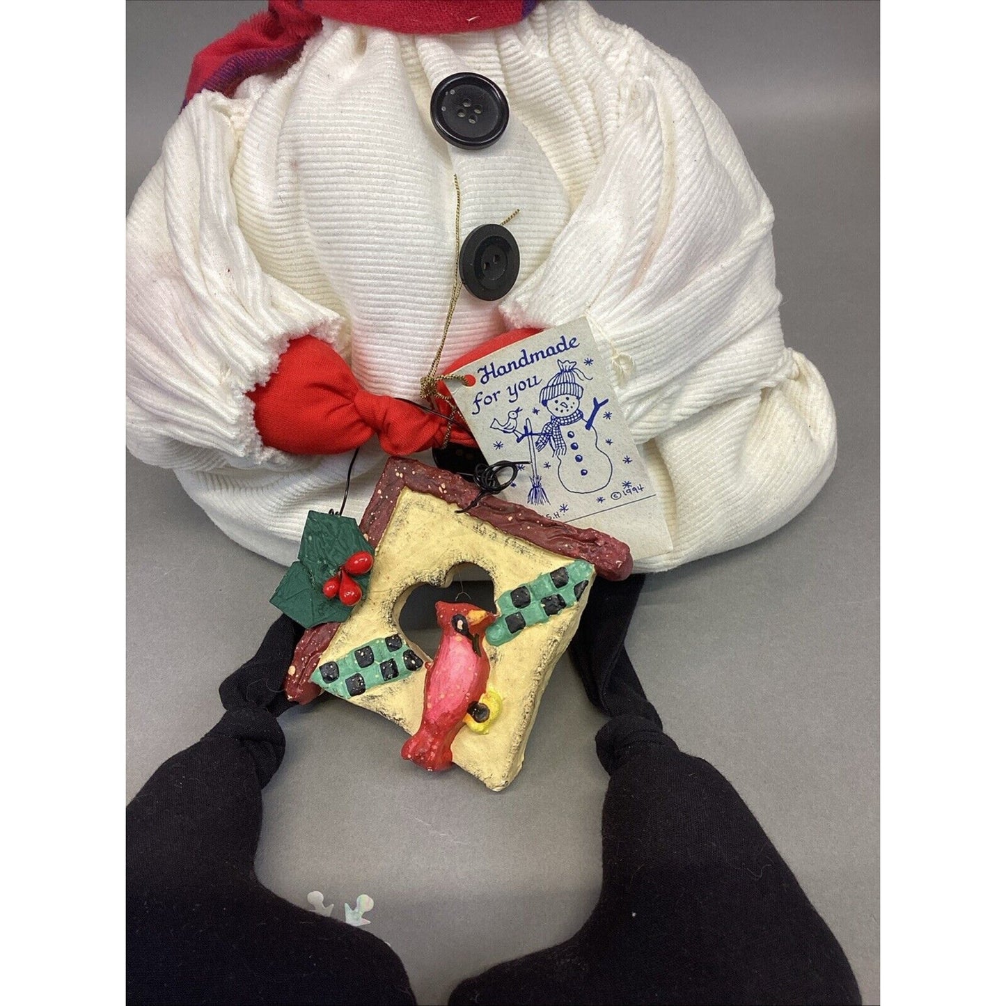 Vintage 1994 Handcrafted Plush Beanbag Filled Snowman Shelf Sitter - 16”