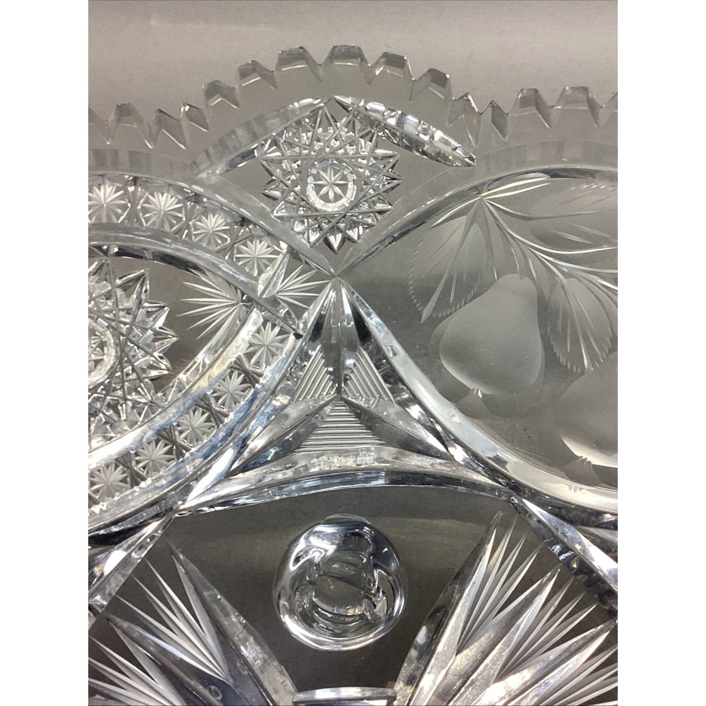 Footed Heavy Crystal Fruit Bowl Compote Platter W/ Scalloped Edges - 13.5”