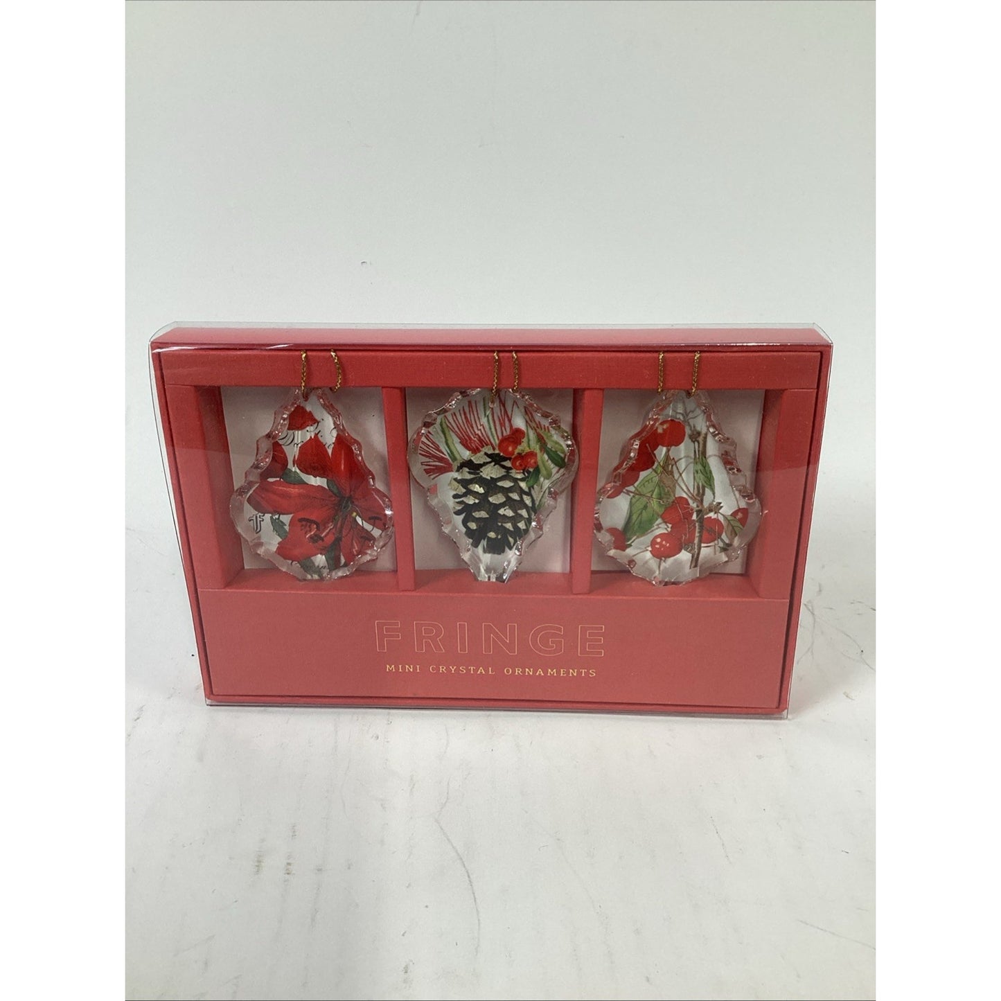 Set of 3 Mini Glass Crystal Christmas Holiday Ornaments Botanical #253101