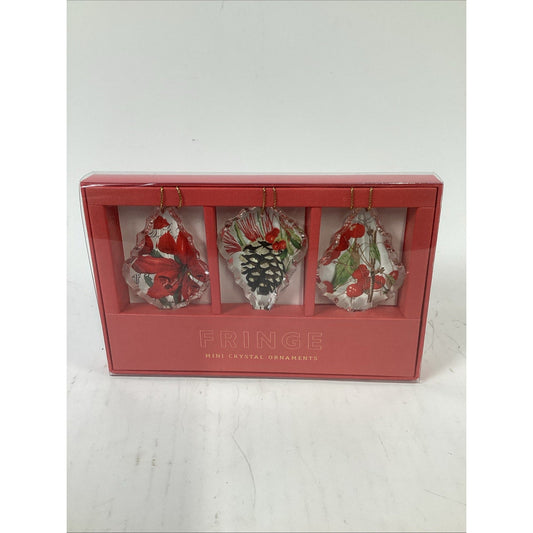 Set of 3 Mini Glass Crystal Christmas Holiday Ornaments Botanical #253101