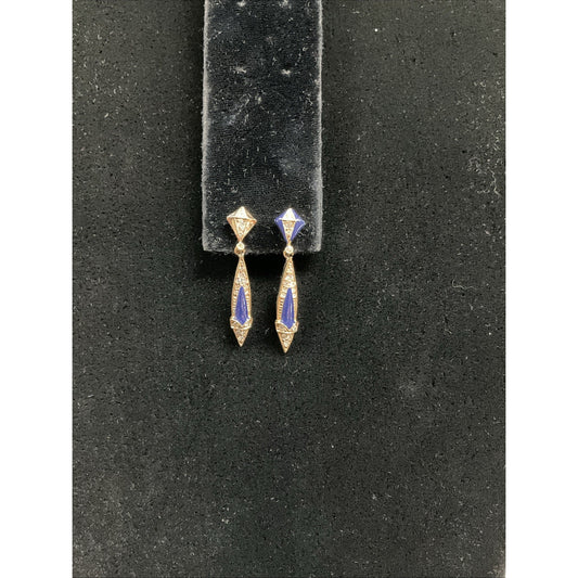 Vintage Panetta Clip On Gold-tone Clear Rhinestone Dangle Teardrops