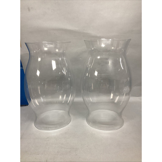 Set Of 2 Large Hurricane Lamp Shades Clear Glass - 16.5”Hx8.25”D
