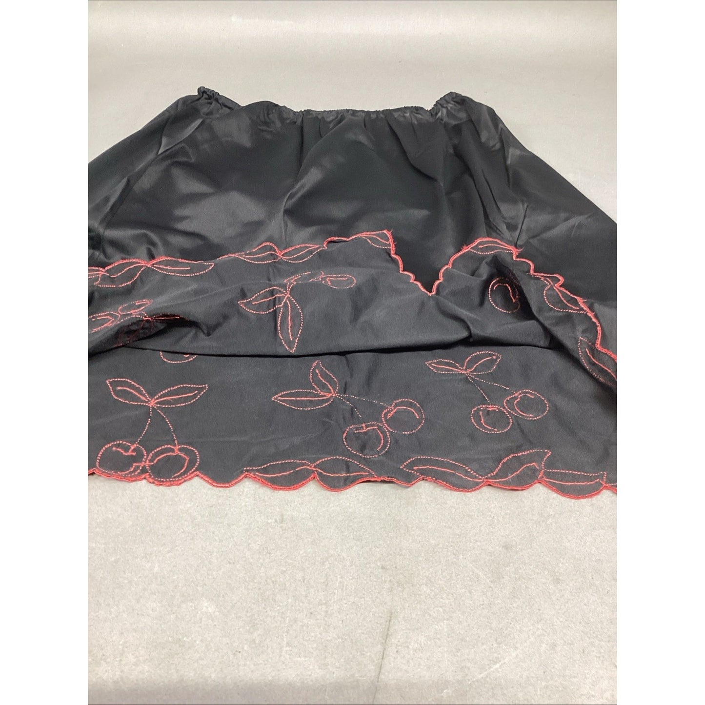 Black Half Slip With Embroidered Red Cherries - Medium