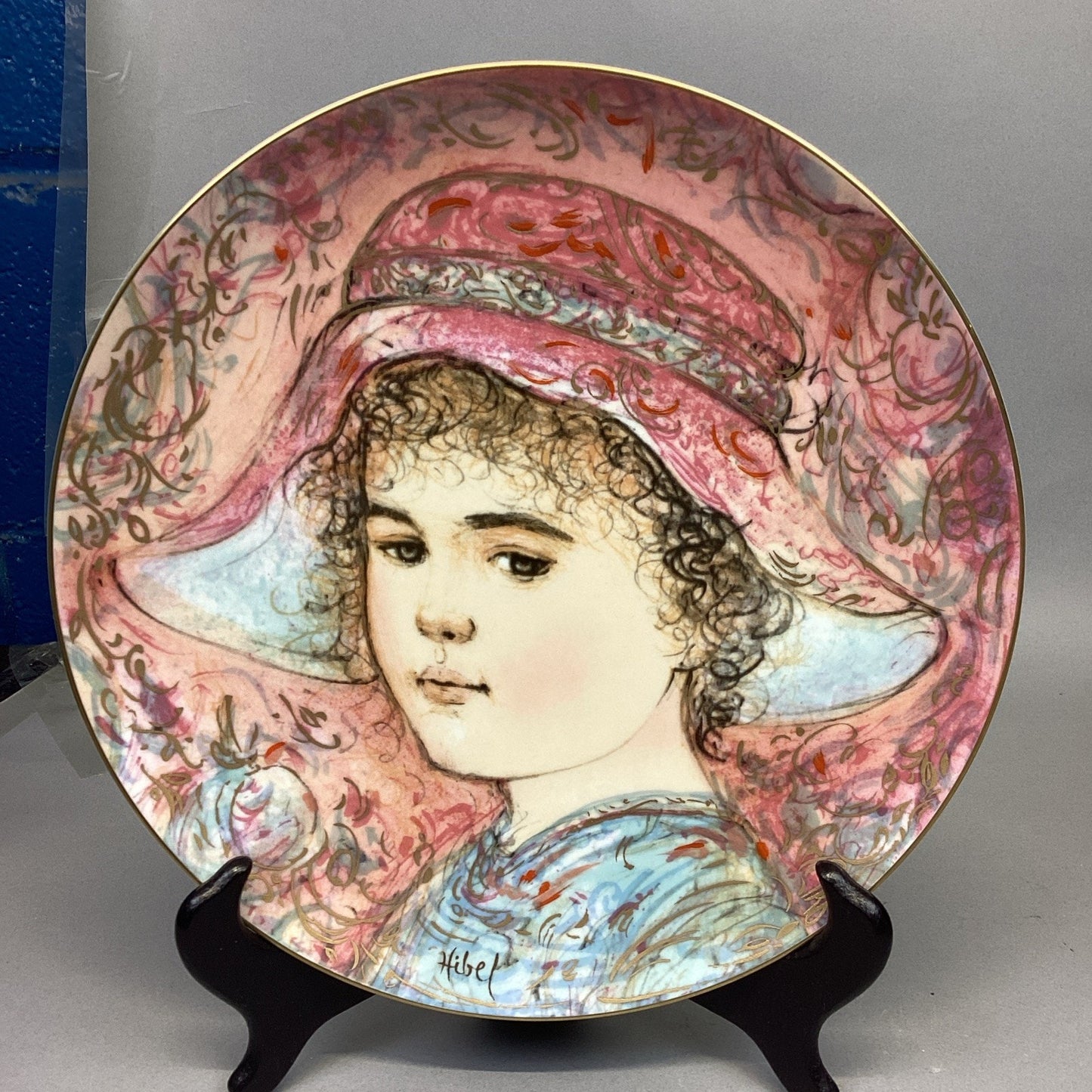 2 Signed Edna Hibel Frederic & Claire Commemorative Series Collectors Plates