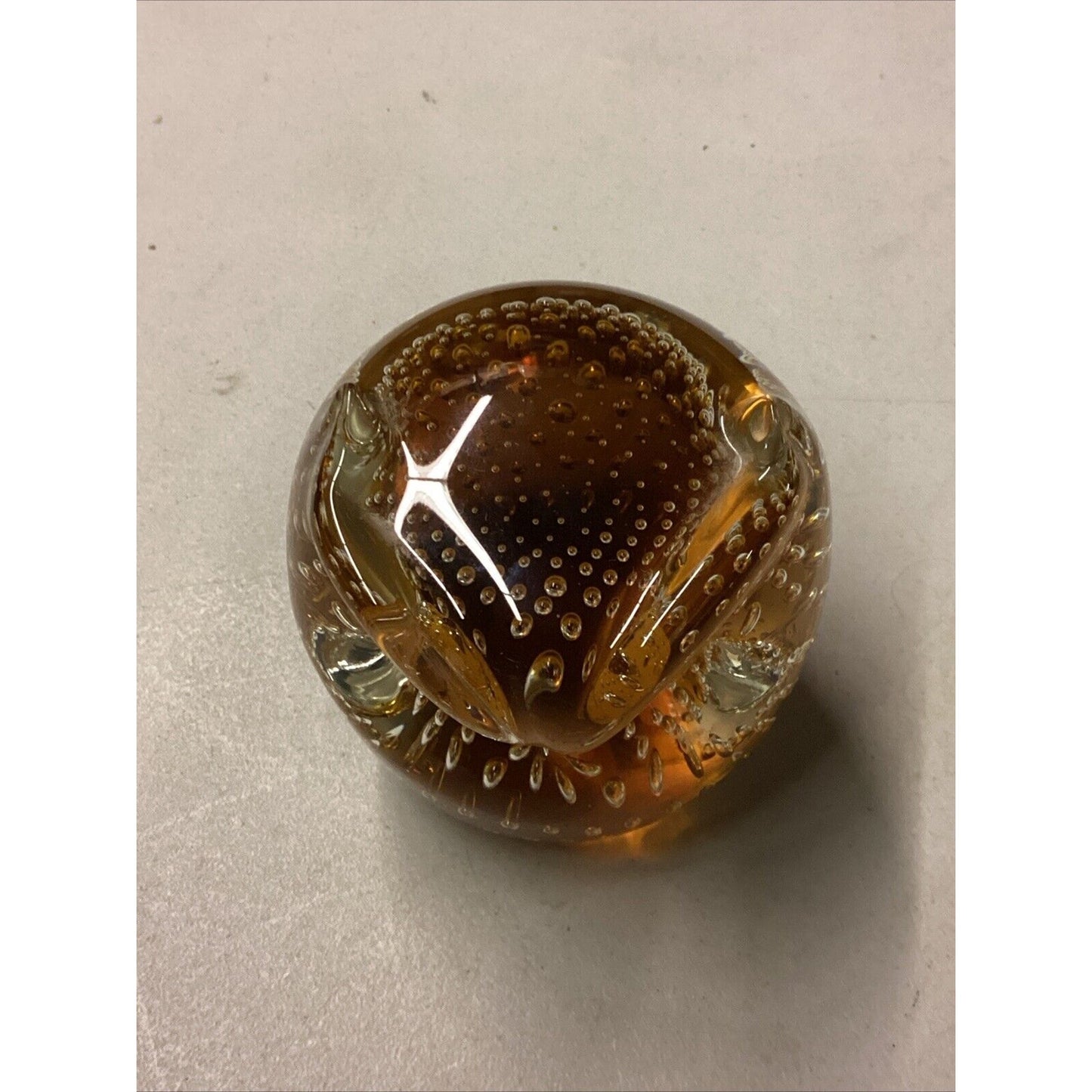 Pilgrim Glass Handblown Horned Owl Paperweight Controlled Bubble Amber USA