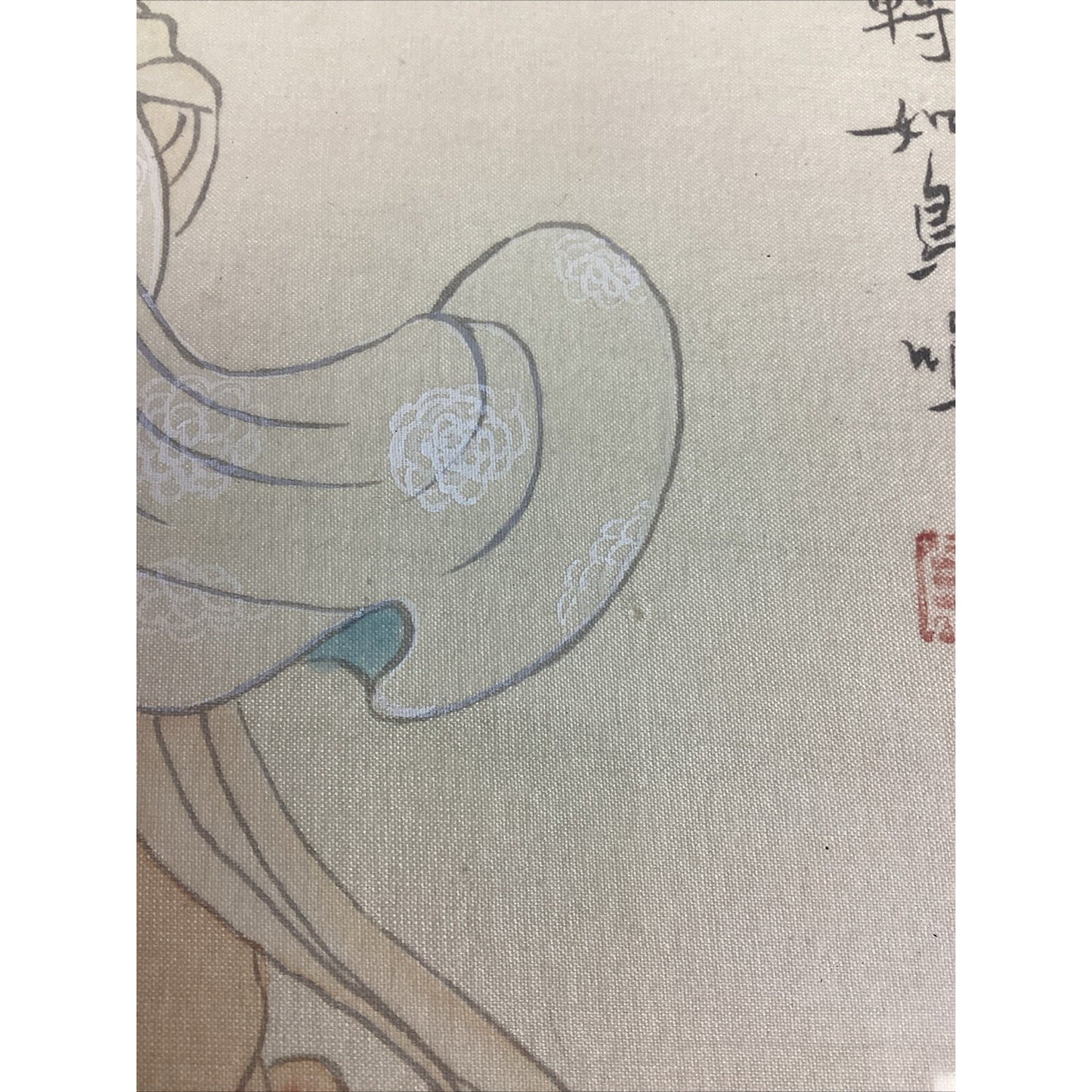 Antique Chinese Watercolor Painting On Silk - Girl Playing Flute