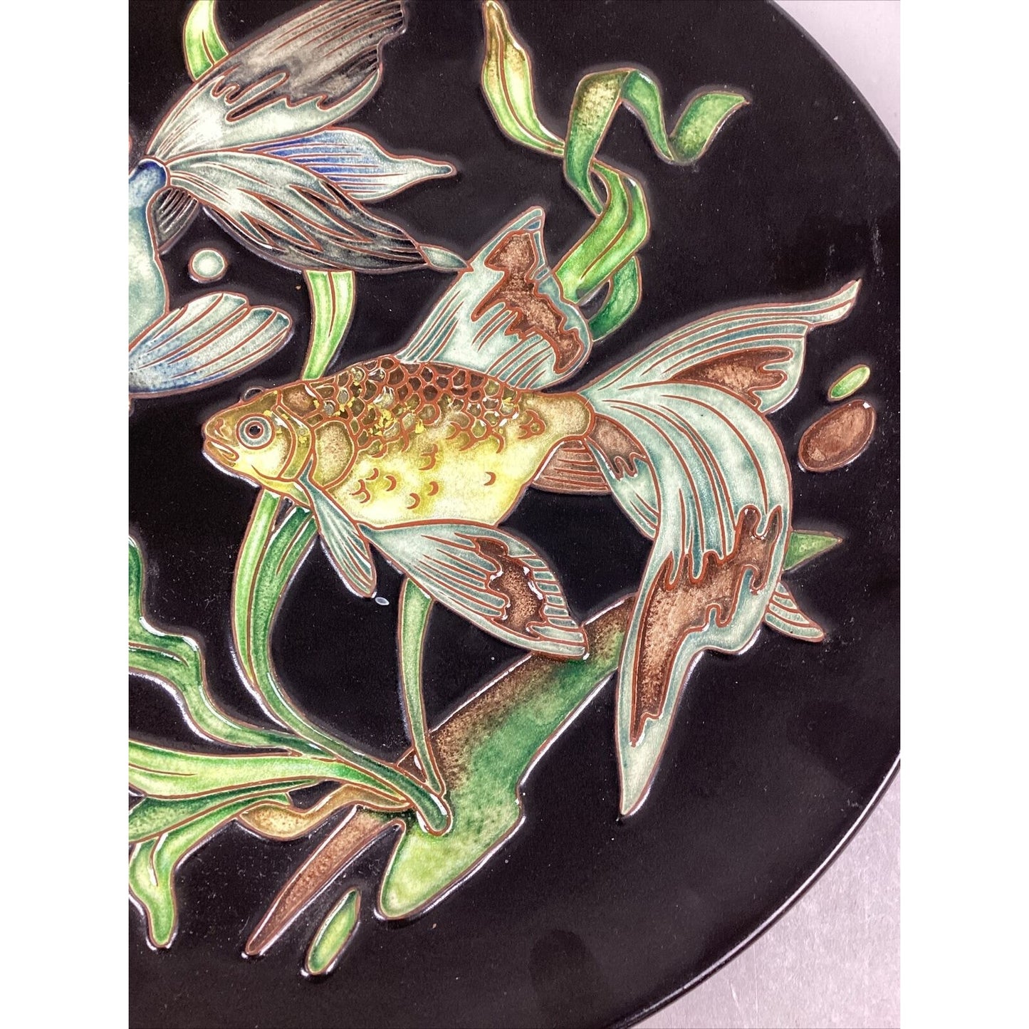 Vintage Ruscha Ceramic Plate Made In West Germany Fat Lava Koi Fish - 12”D