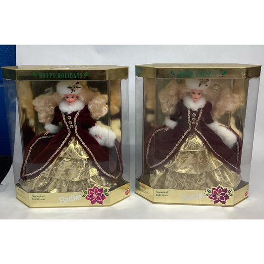 Set Of 2 Vintage 1996 HAPPY HOLIDAYS BARBIE Special Edition Doll New #15646