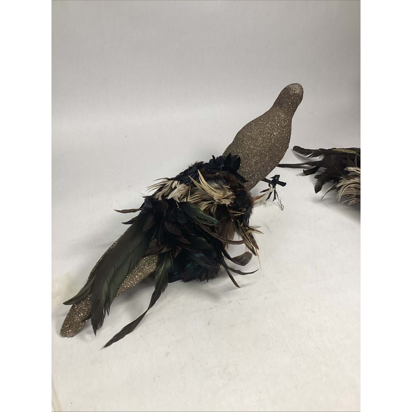Goldbug Studio Set Of 2 Peacock Figurines W/ German Glass Glitter & Mica Flakes