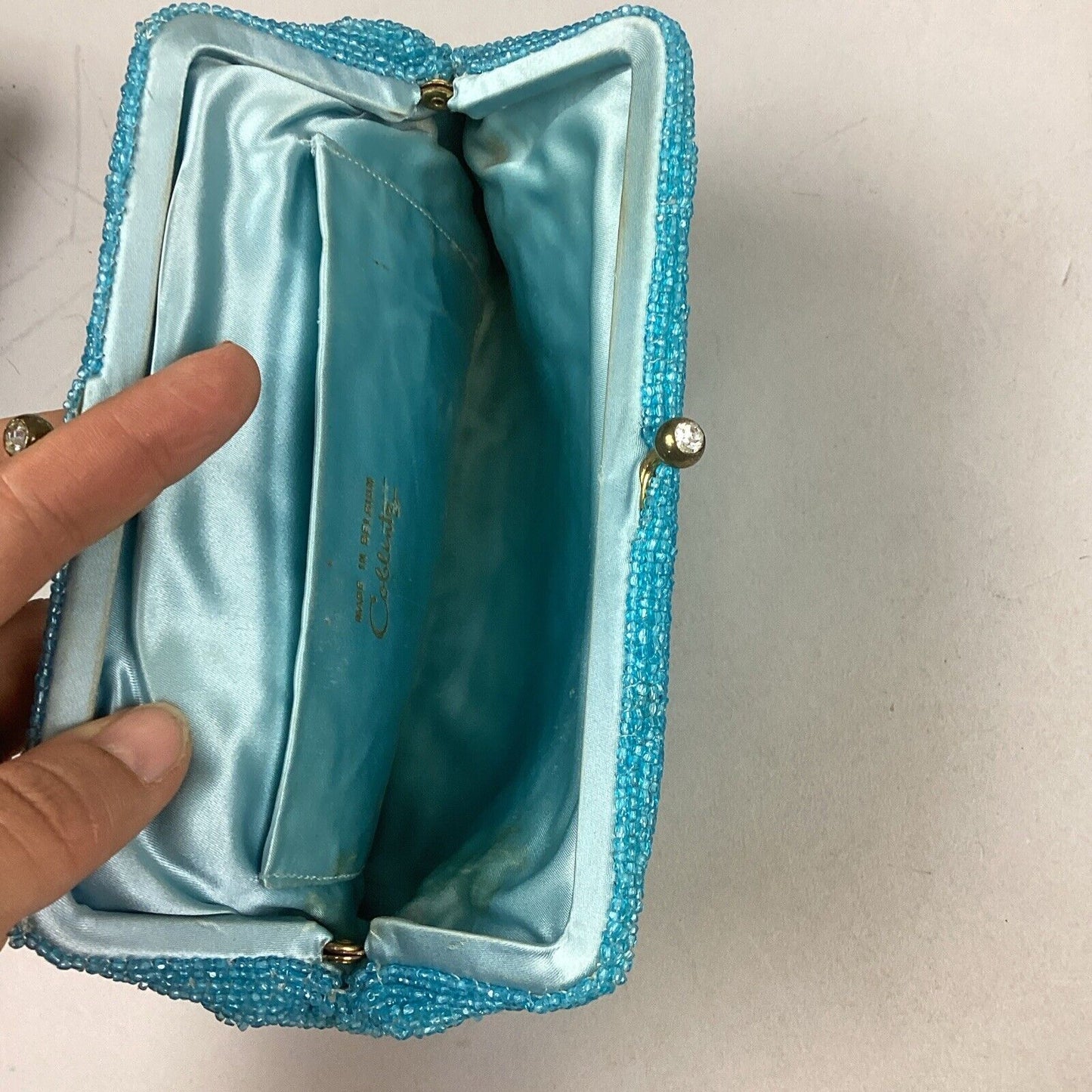 Coblentz Teal Blue Beaded Clutch Purse