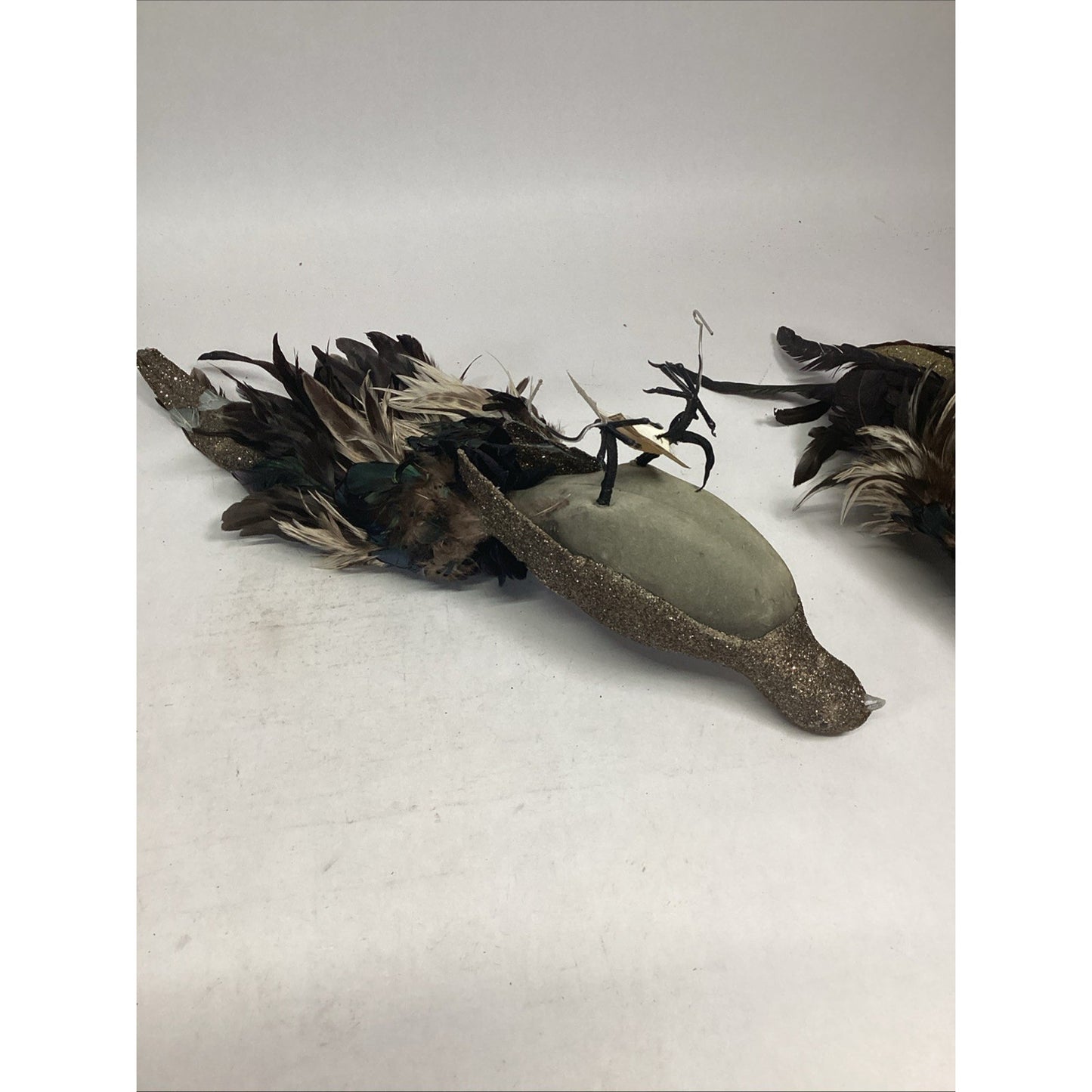 Goldbug Studio Set Of 2 Peacock Figurines W/ German Glass Glitter & Mica Flakes