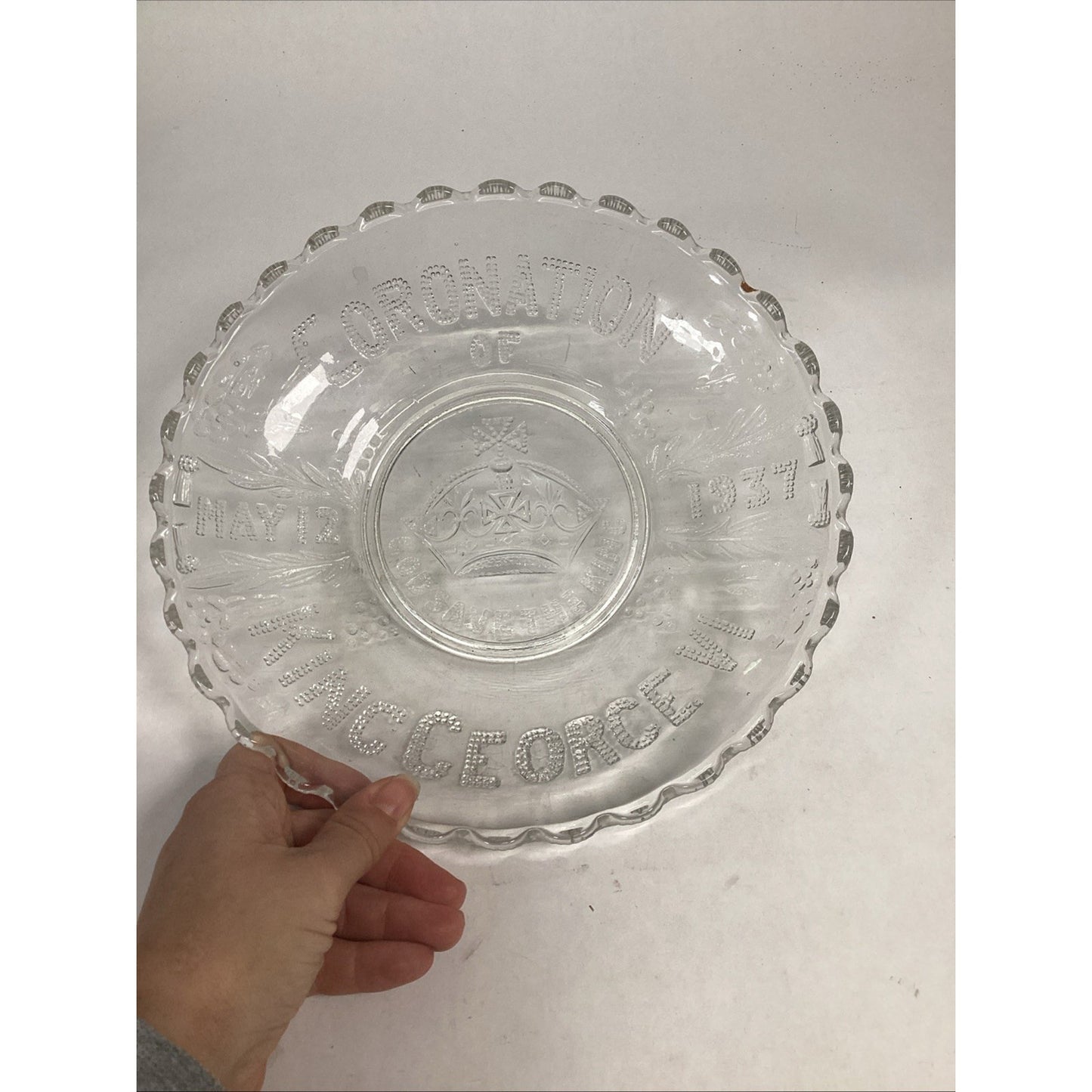 1937 Coronation of King George VI Pressed Glass Royal Commemorative Plate