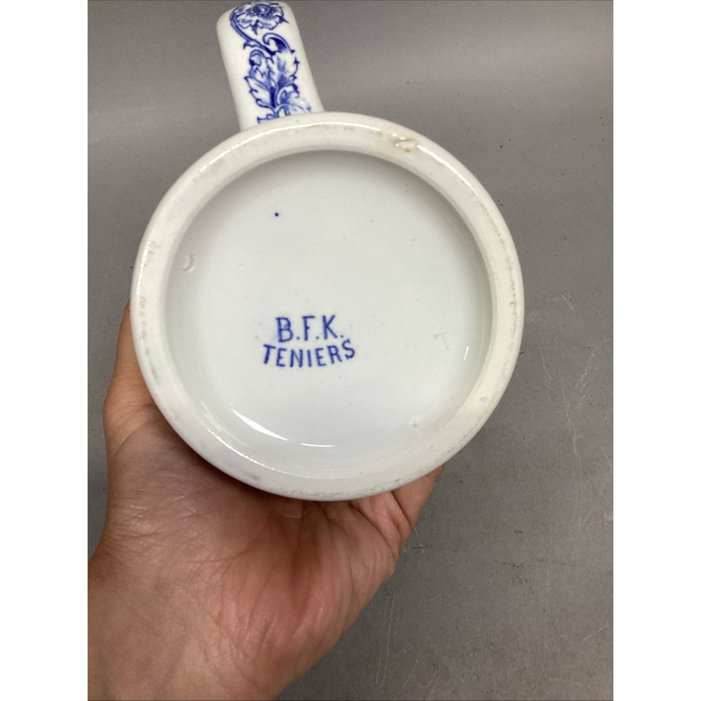 BFK Teniers Vintage Blue White Beer Stein Tankard - No Lid