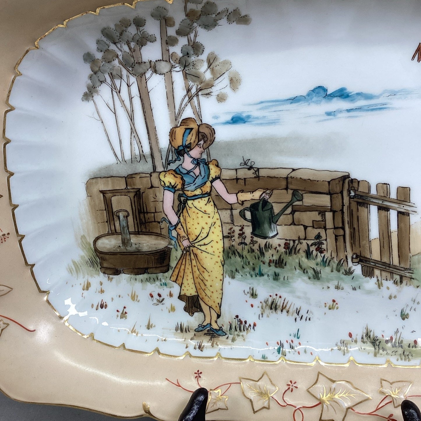 VTG Ceramic ‘May’ Hand Painted Decorative Serving Tray Floral Border - 16x9.5”