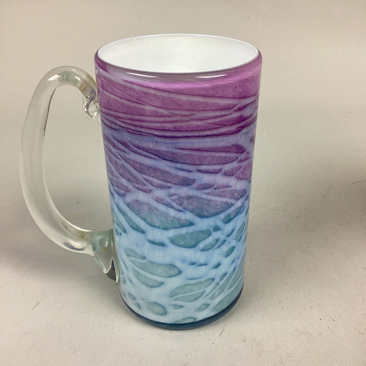 Set Of 2 Pink Purple Swirl Glass Cups - 6.5”H