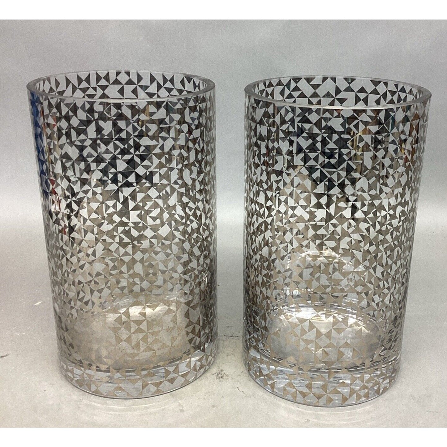 Set Of 2 Dwell Studio Silver Metallic Glass Vases - 10”Hx5.5”D - Made In Poland