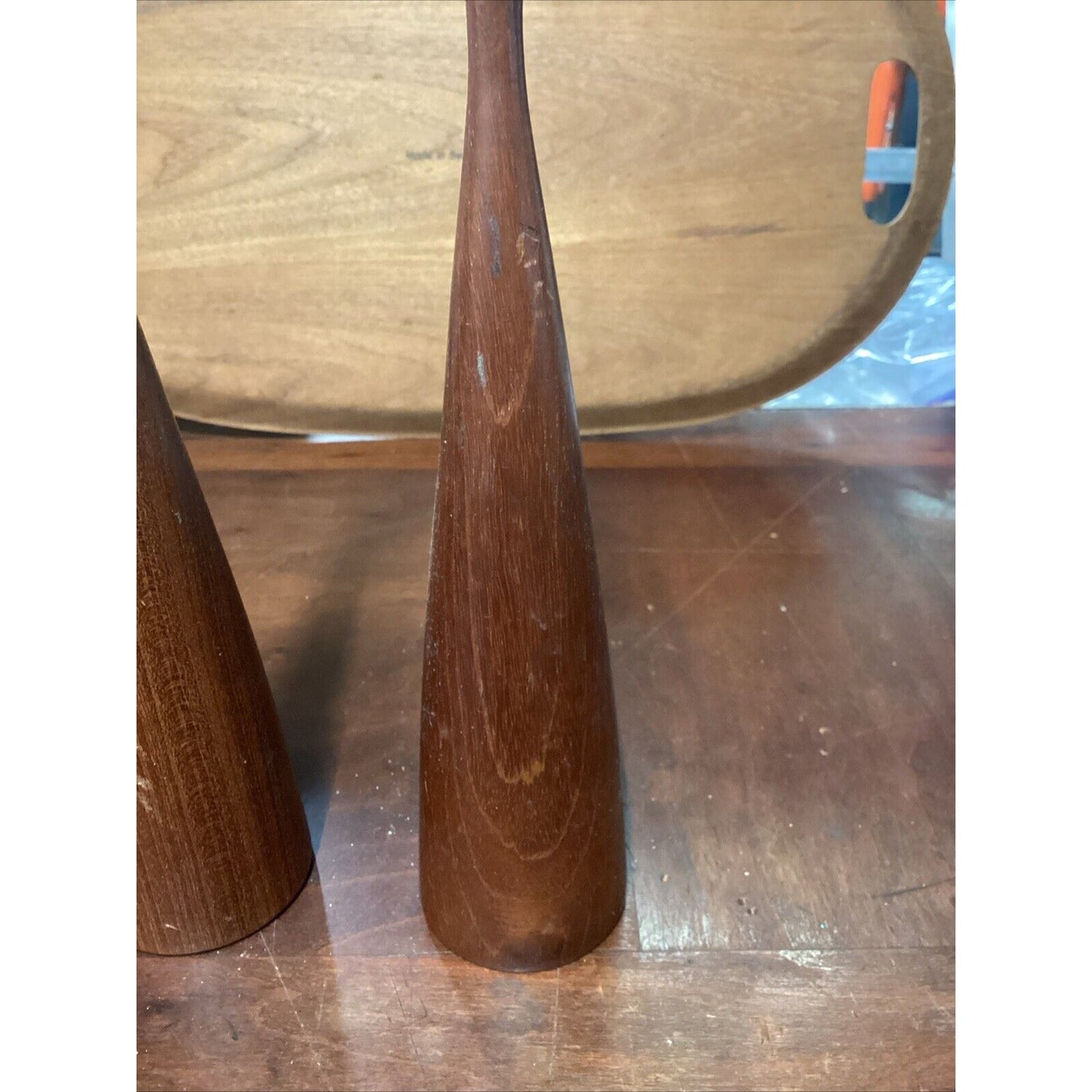 MCM Candle Stick Holders Wooden Pair Danish 12.5”