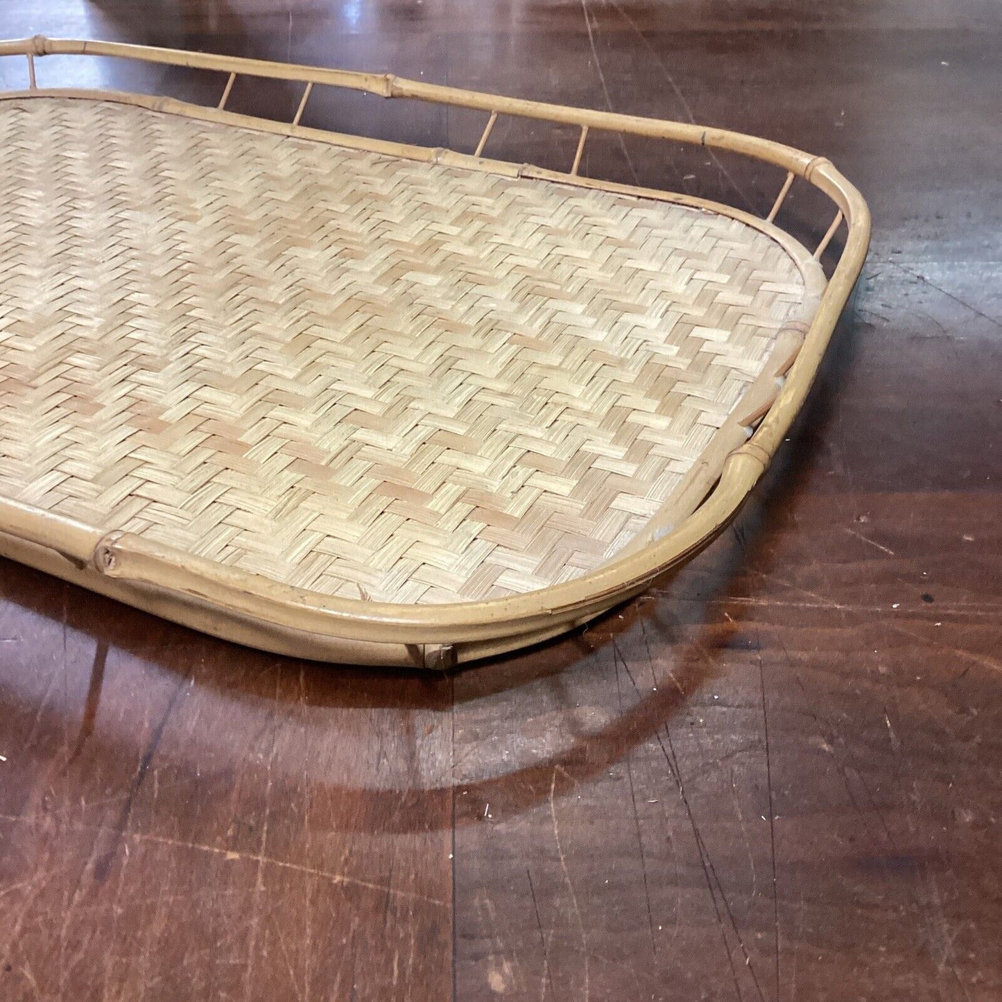 Vintage Woven Bamboo Rattan Wicker Serving Lap Trays Tiki Bar