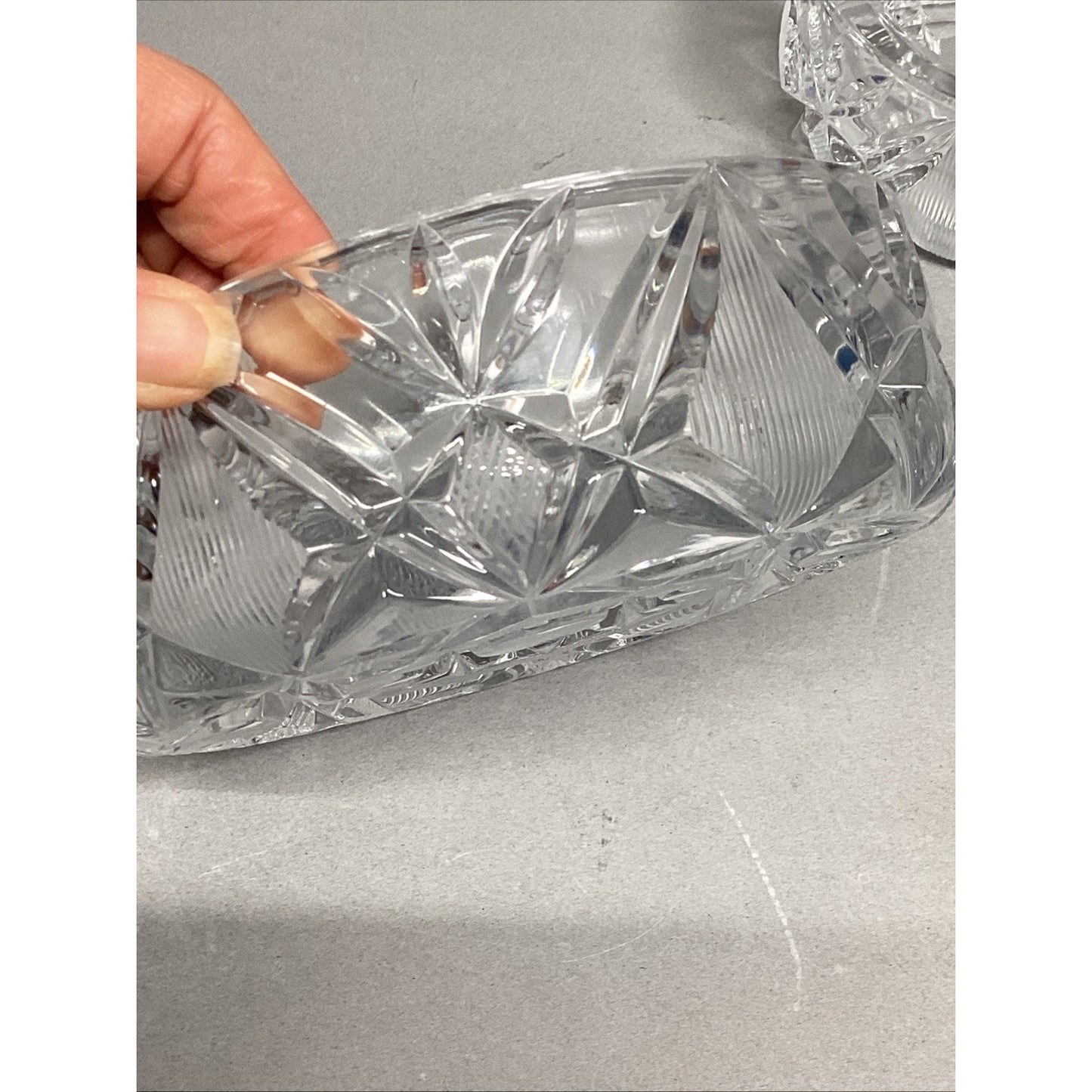 Set Of 2 Vintage Large Heavy Cut Glass Crystal Ashtrays - 6”D