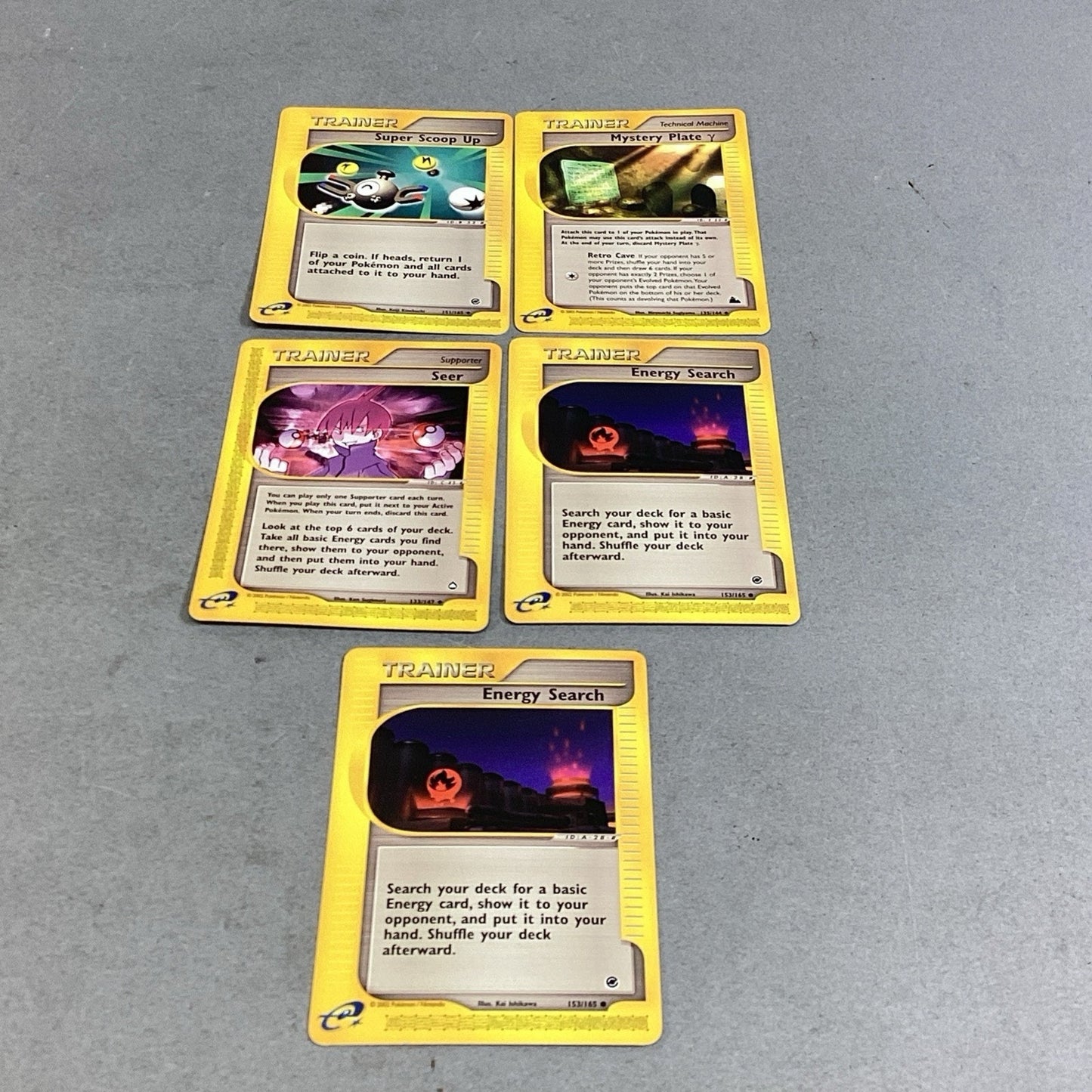 5 Pokémon Trainer Cards - Super Scoop Up, Mystery Plate, Seer & Energy Search