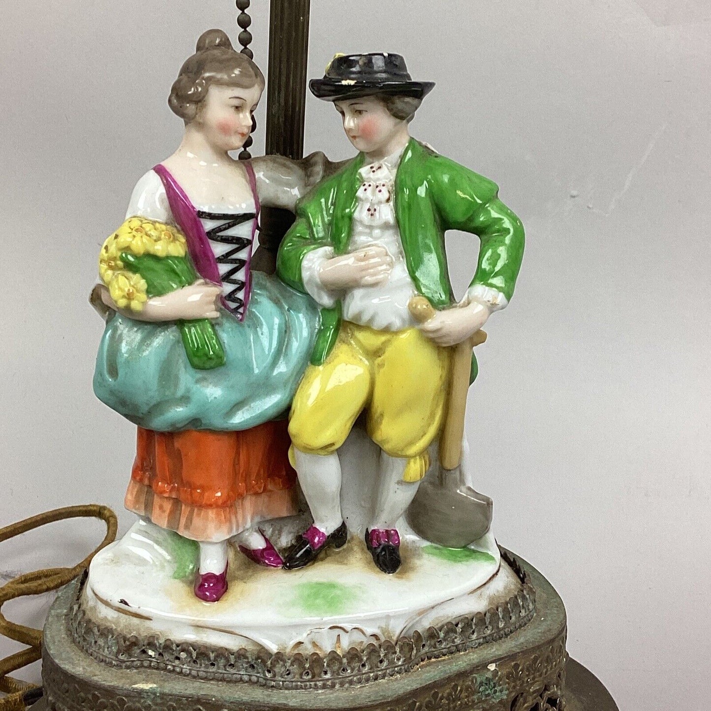 Vintage German Ceramic Porcelain Lamp - Man And Woman - 18.5”