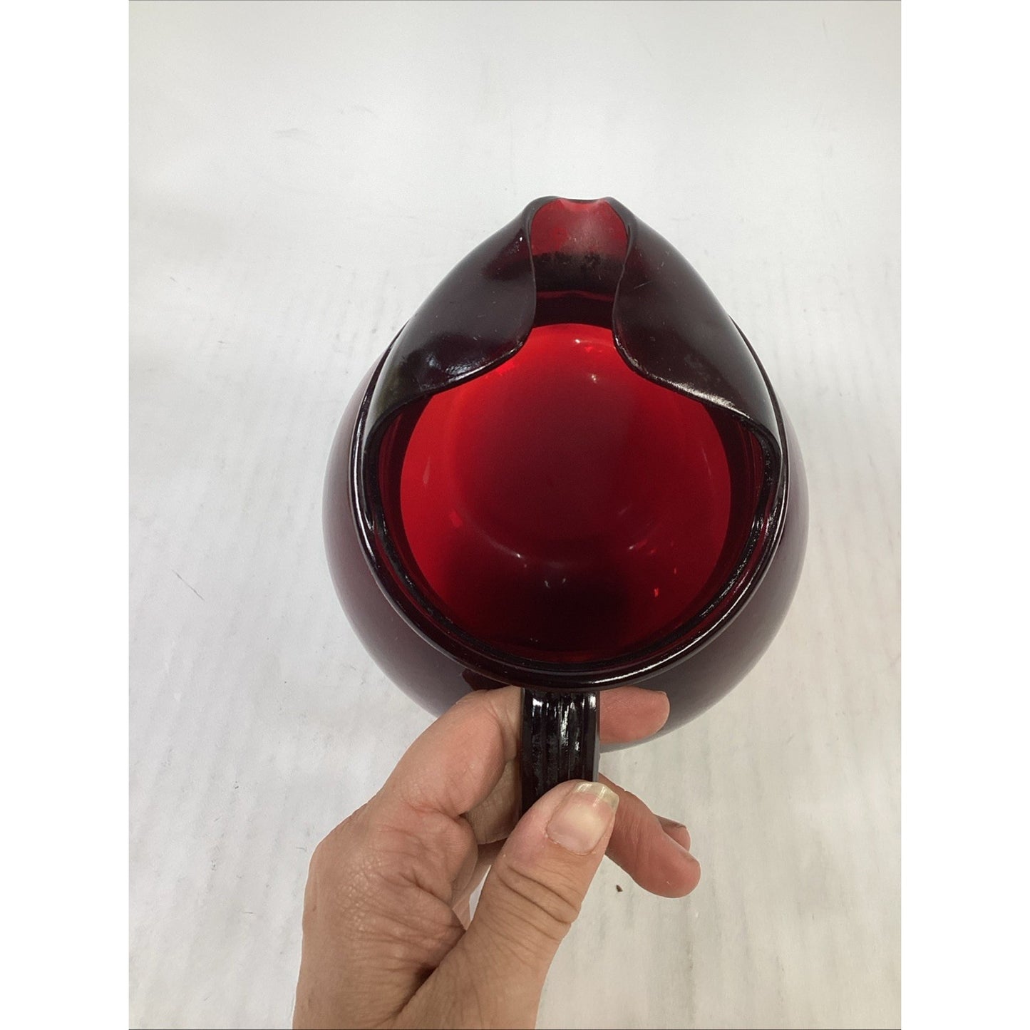Vtg Anchor Hocking Royal Ruby Red Tilt Ball Pitcher w/Ice Lip & 2 Tumblers