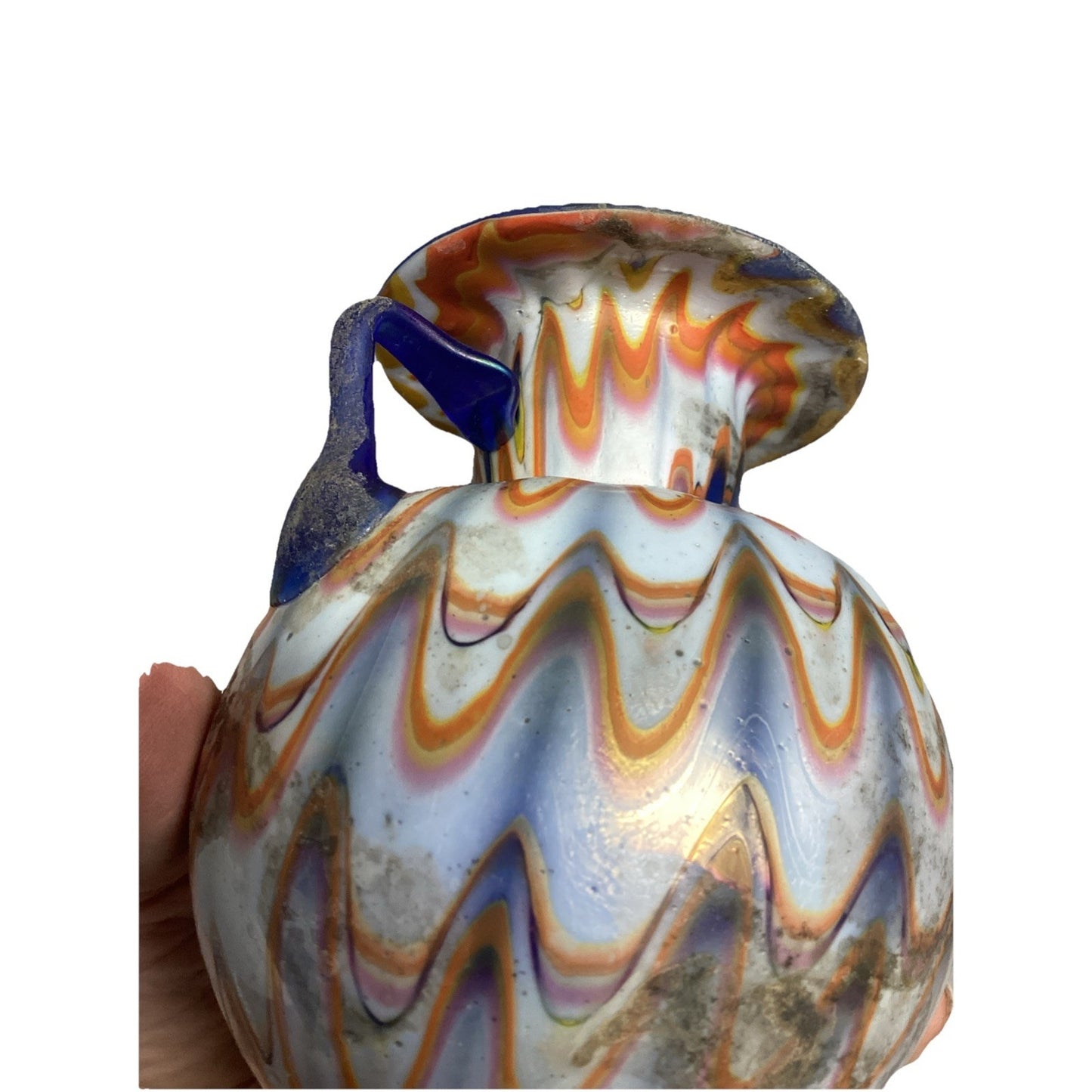 Vintage Art Orange Swirl Water Jug With Handle - 4.25”H