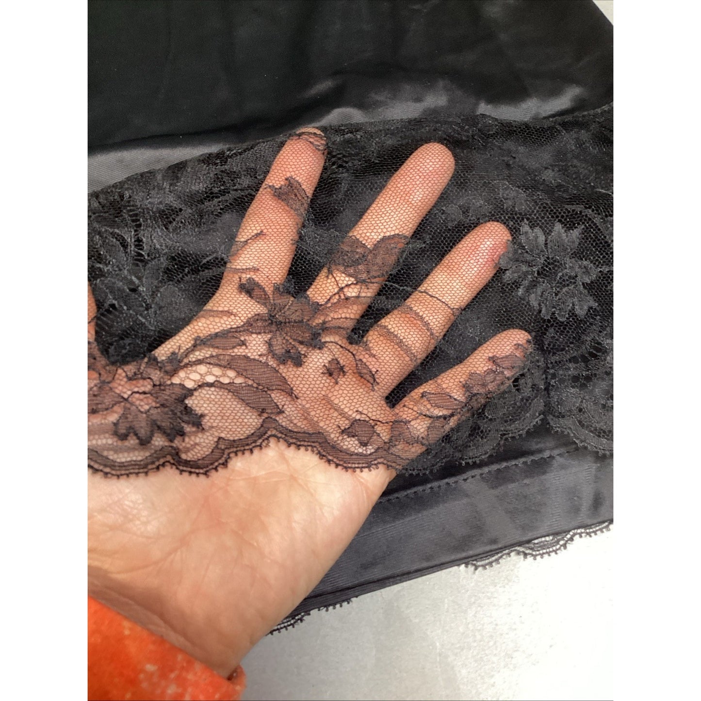 Vintage Black Half Slip With Floral Lace - Medium