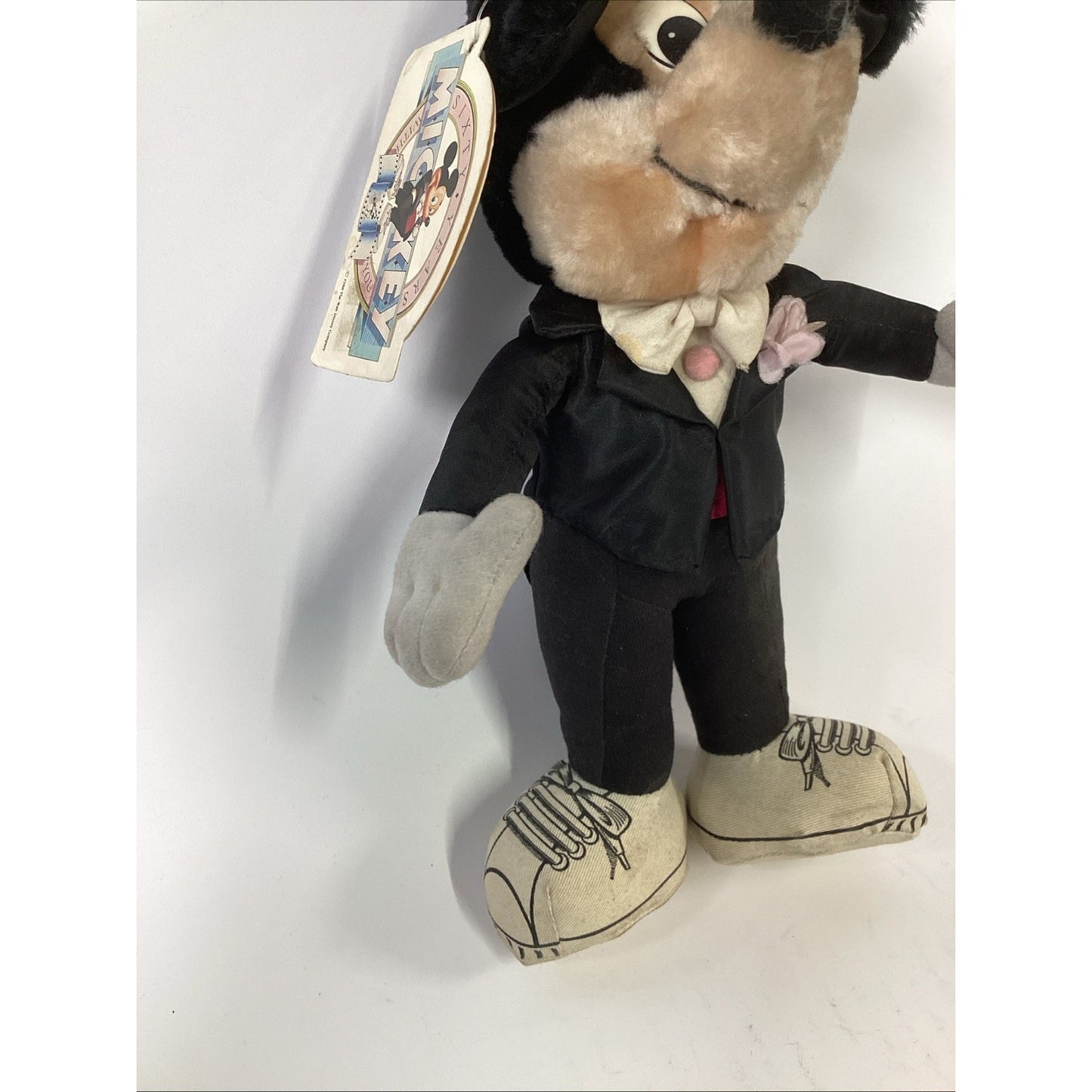 Disney 10” Mickey Mouse Tagged 60th Anniversary Black Tuxedo Plush Applause NOS