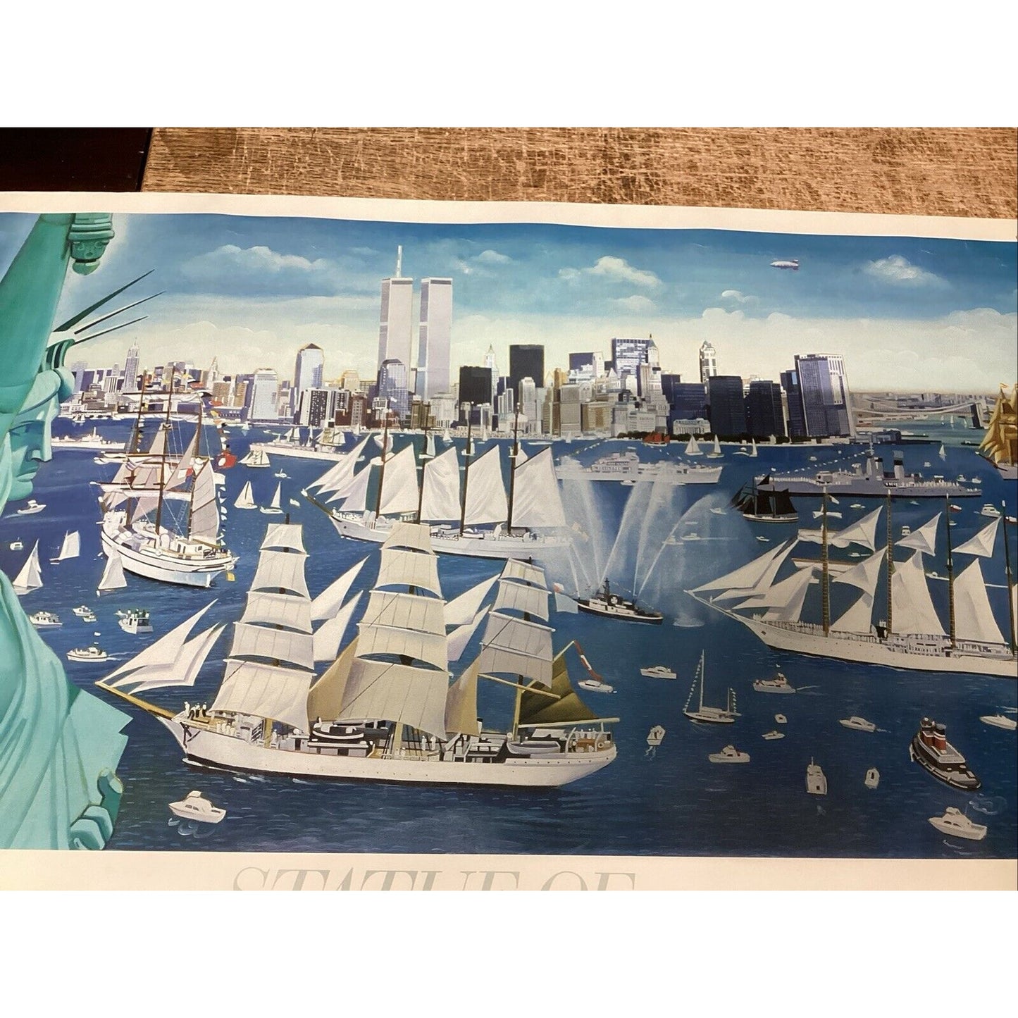 Statue Of Liberty New York Poster W/ Ships & World Trade Center - 36x24”