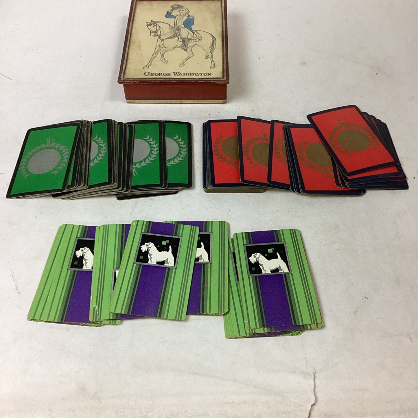 Set Of 3 Vintage Playing Cards In A George Washington Card Holder Box (France)