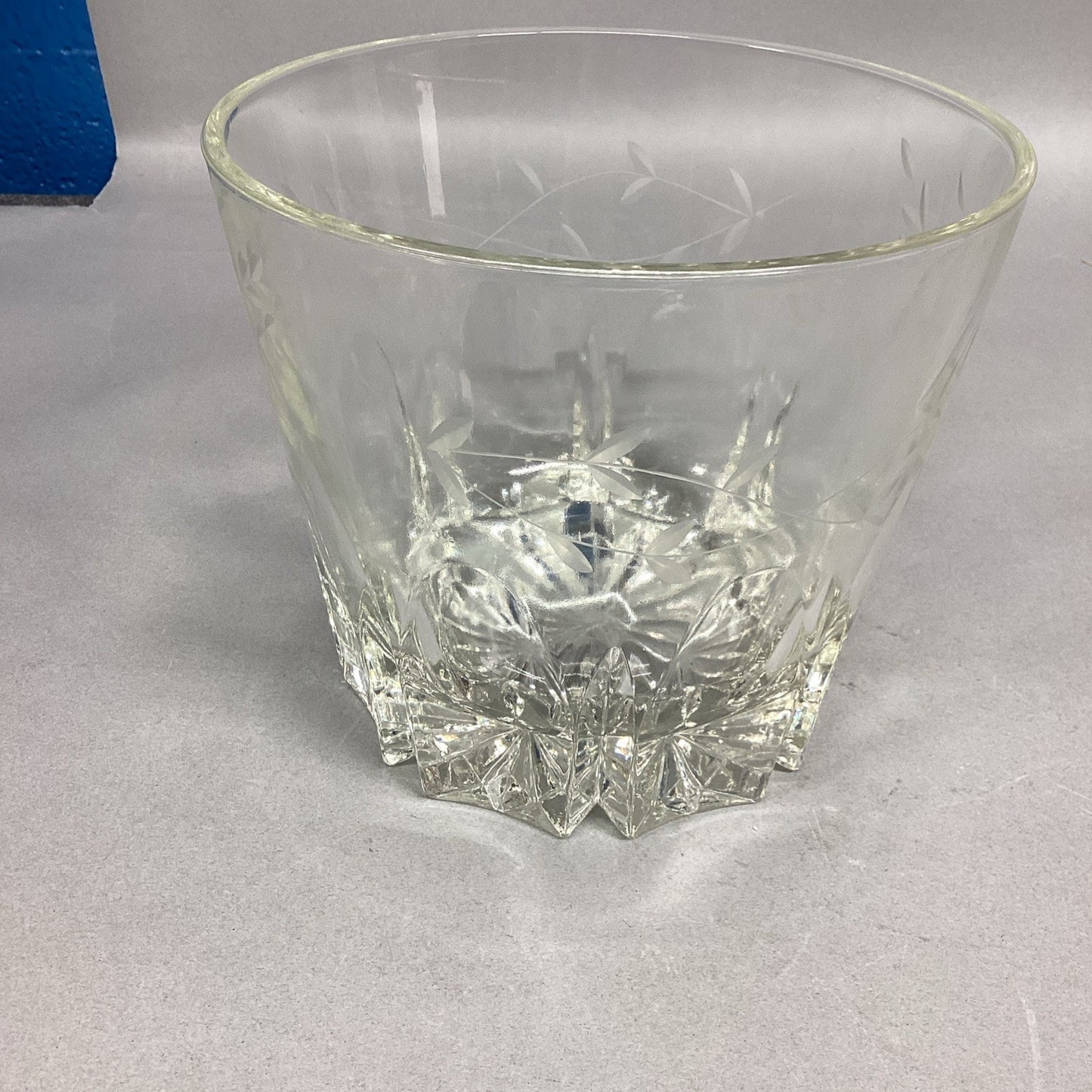 Heavy Lead Glass Vase / Bowl / Ice Bucket w/ Etched Leaves