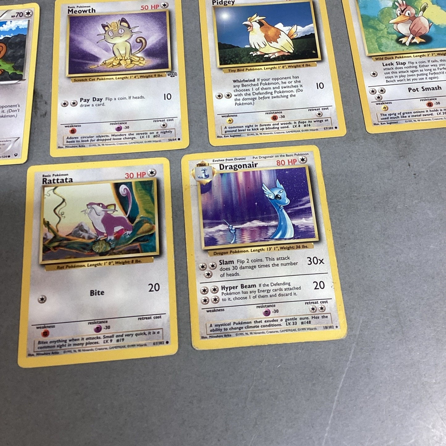 Lot Of 10 Pokémon Colorless Trading Cards - Jigglypuff, Spearow, Meowth, Pidgey,