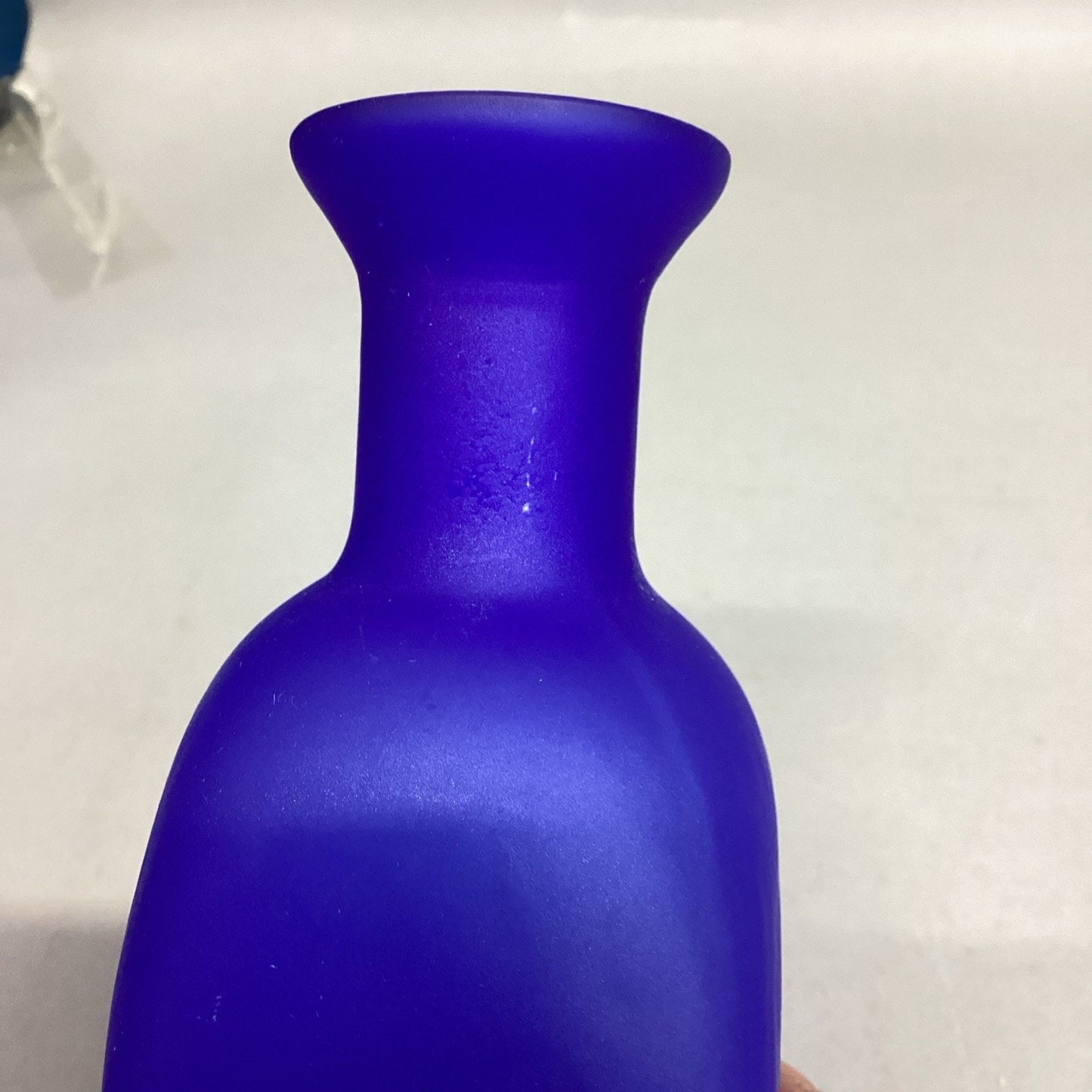 Frosted Cobalt Blue Glass Vase - 7.75”H