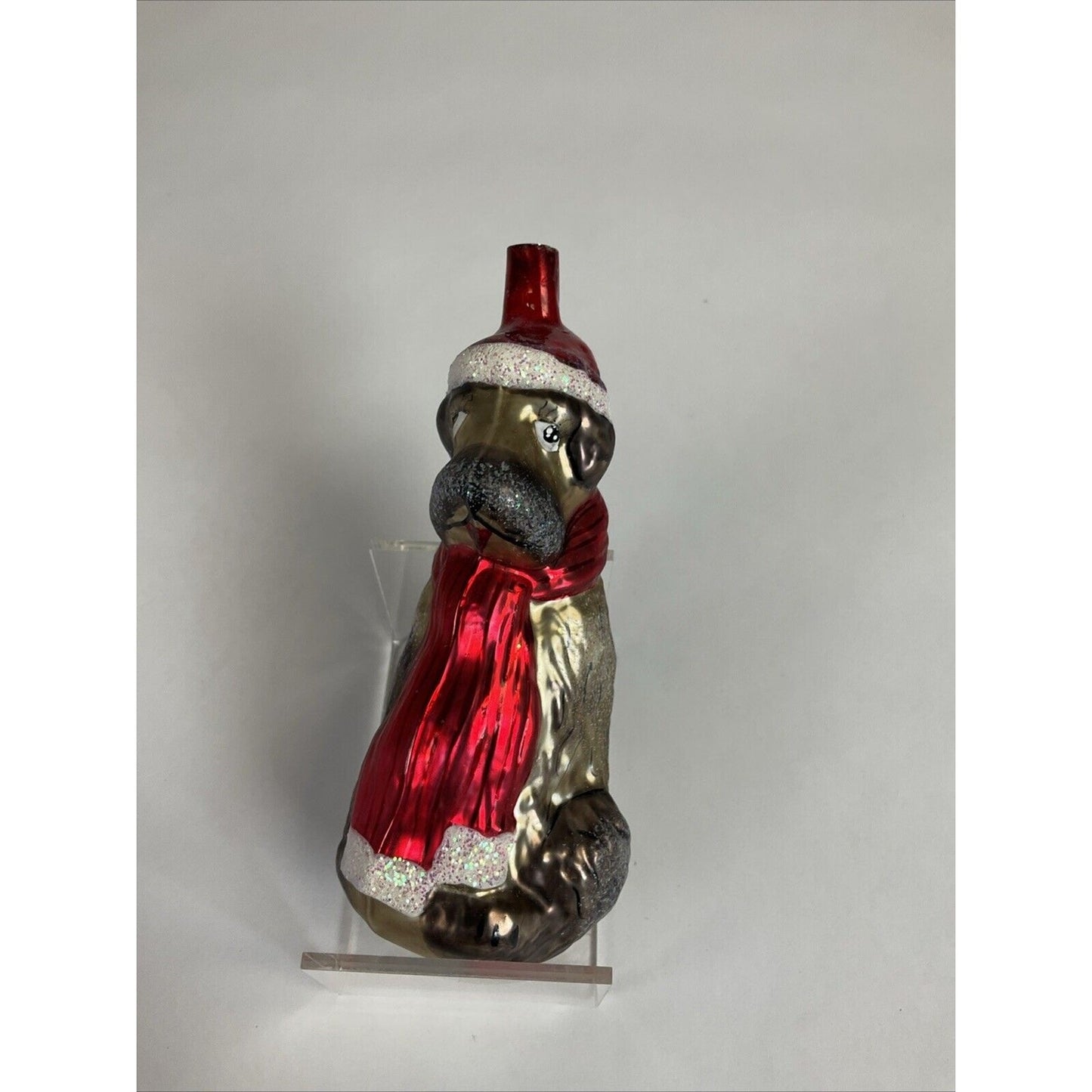 Christopher Radko Scarf Santa Dog Glass Ornament - Missing Topper