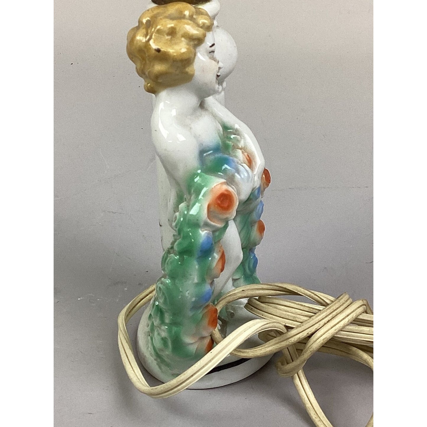 Ornate Vintage Porcelain Lamp - Child Holding Flowers - 9”