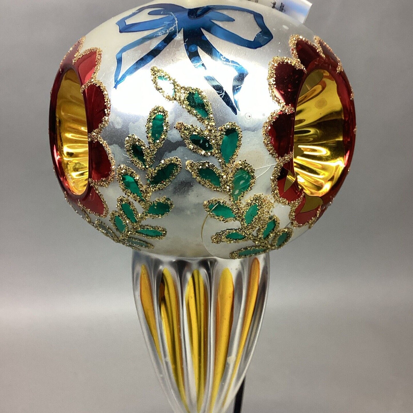 Christopher Radko Triple Reflector Glass Christmas Ornament - 8” - Damaged