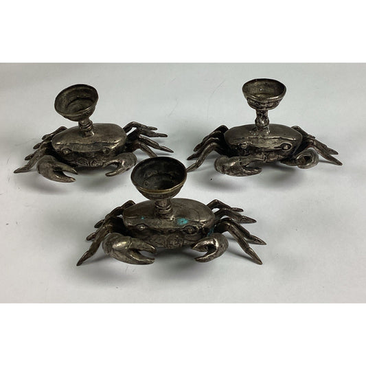 Set Of 3 Arthur Court Crab Aluminum Taper Candle Holders
