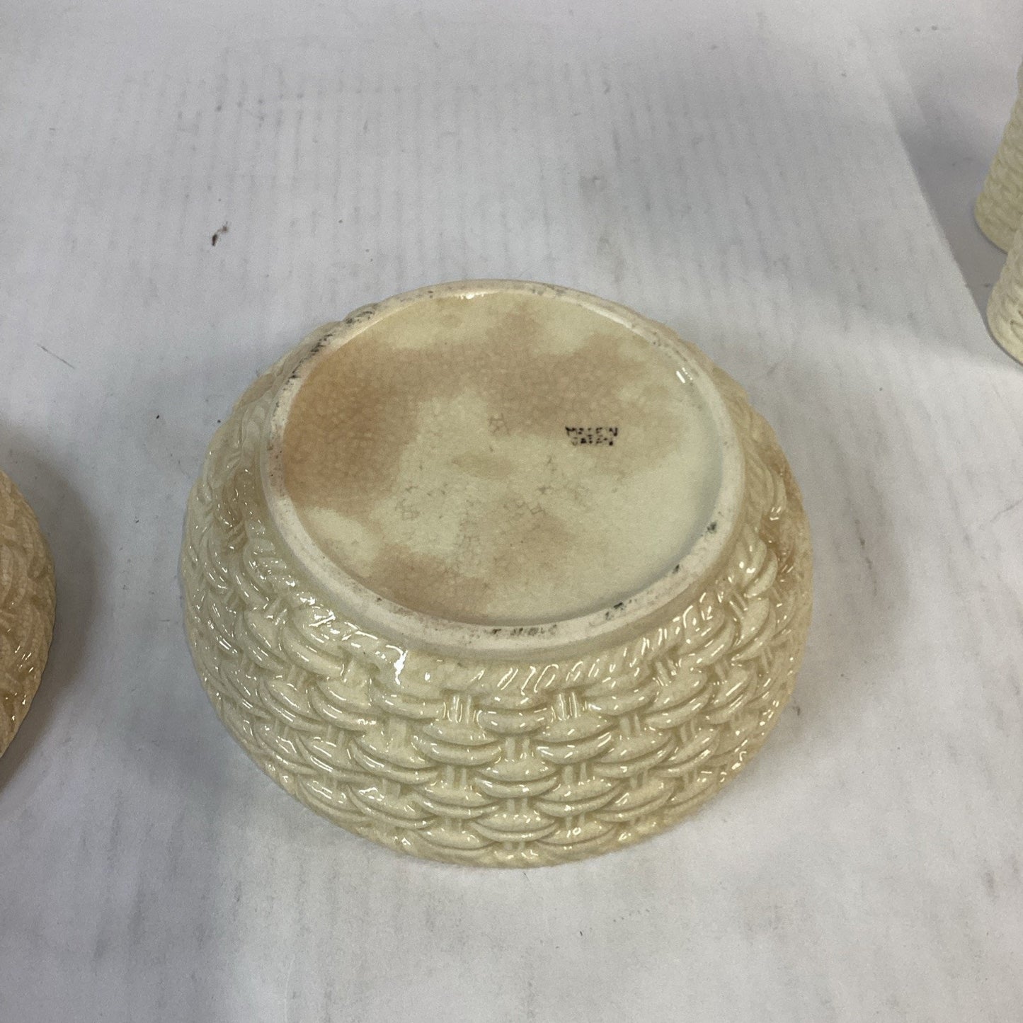Vintage Ceramic Basket Weave Covered Serving Dish & Vases Set