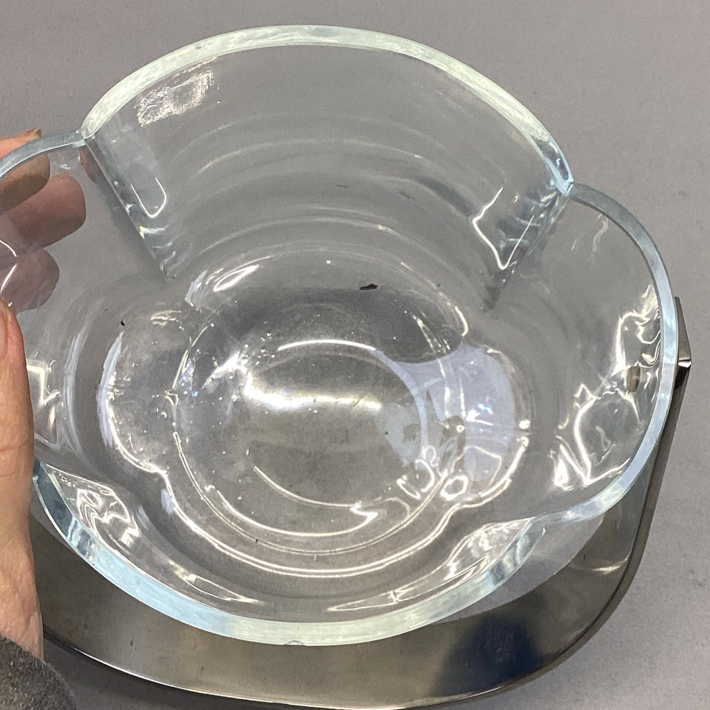 Vintage Glass Lobed Ice Bucket with Chrome Handle - 6x5x6”