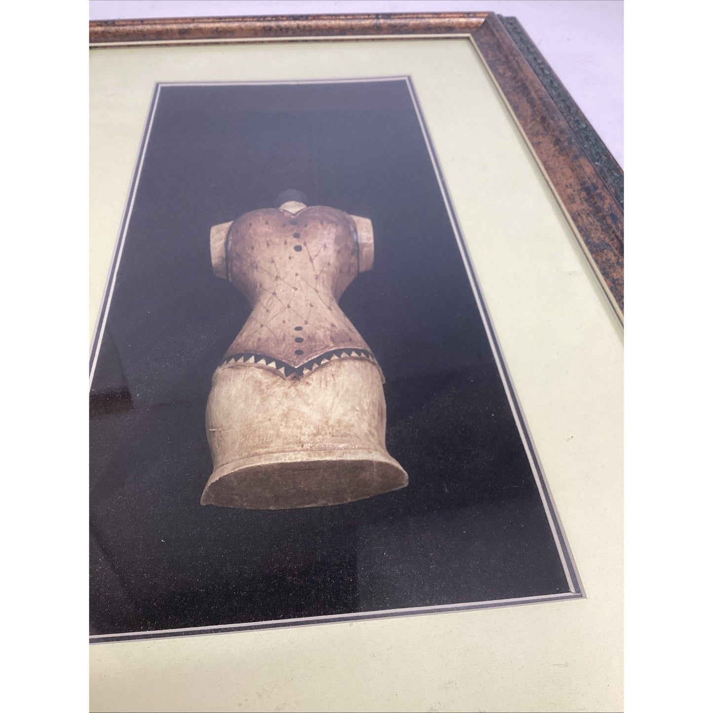 Vintage Wooden Display Dress Bust In Picture Frame - 22x15x3”