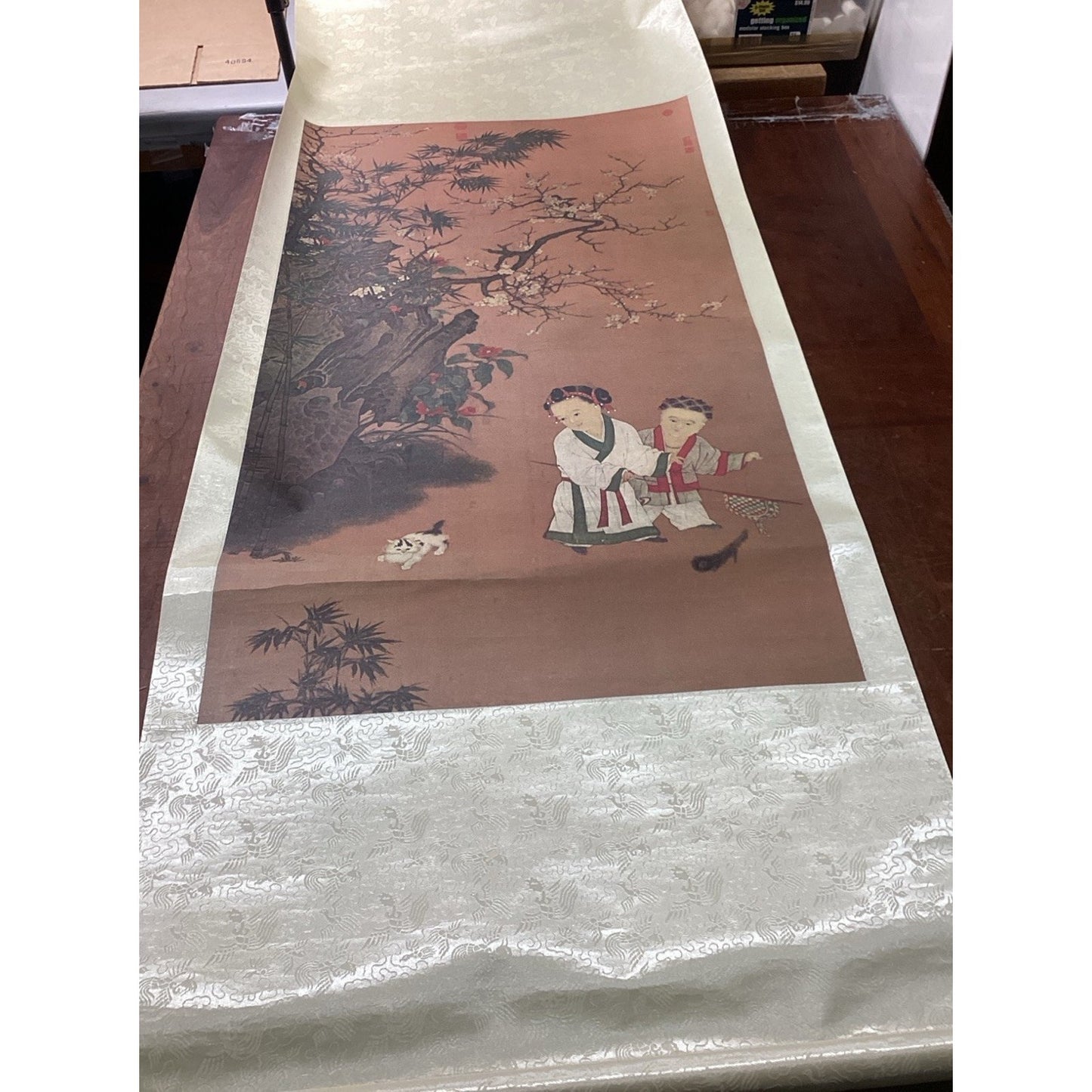 Children At Play On A Winter’s Day - Ink/Color On Silk - Scroll Painting -74x26”