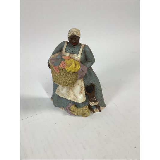 Vintage 1984 Fisk African American Figurine - Mom, Baby and Dog