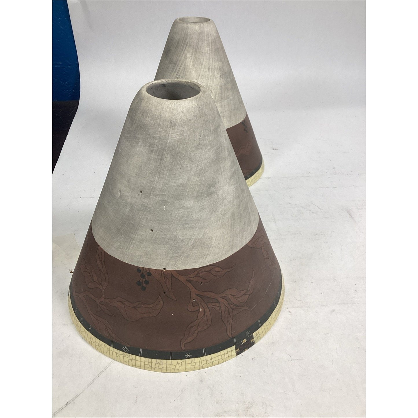 Set of 2 Studio Art Pottery Lamp Shades - 7.75”Hx8”D