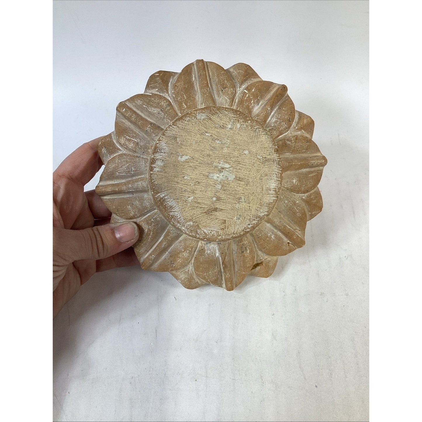Vintage Hand Carved Natural Stone Lotus Shaped Soap Dish Or Centerpiece